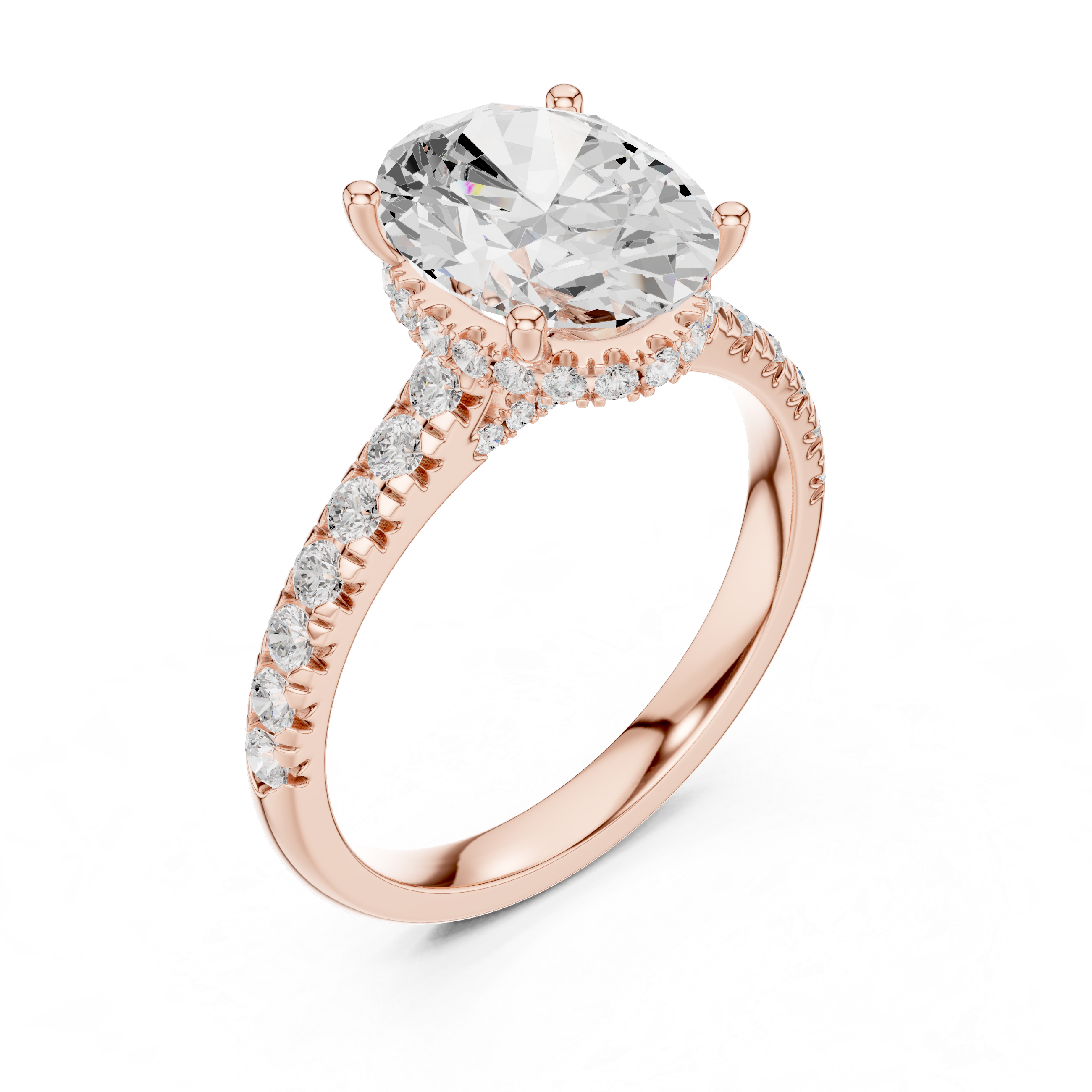 Oval Cut Hidden Halo Engagement Ring with Pavé Diamond Band