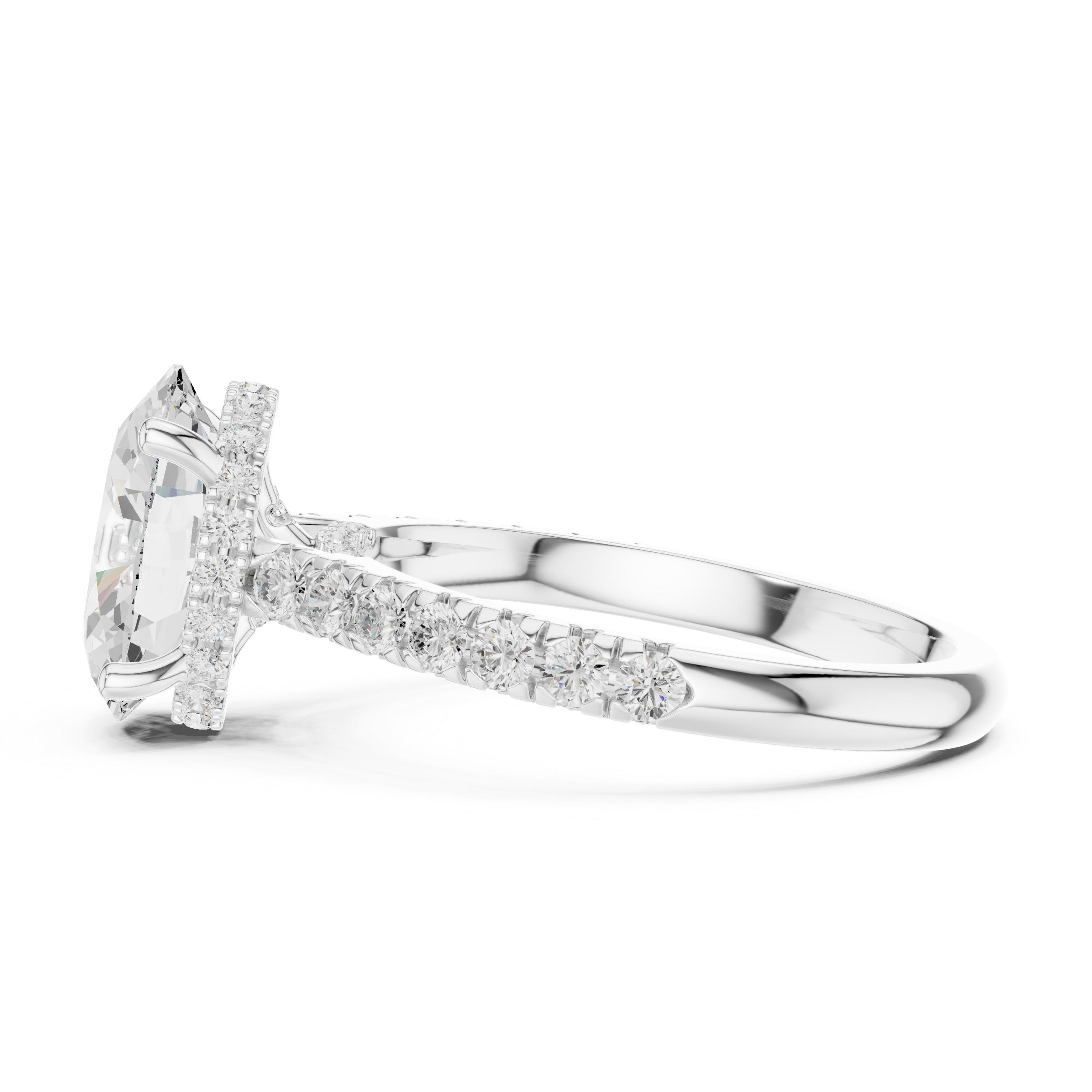 Oval Cut Hidden Halo Engagement Ring with Pavé Diamond Band