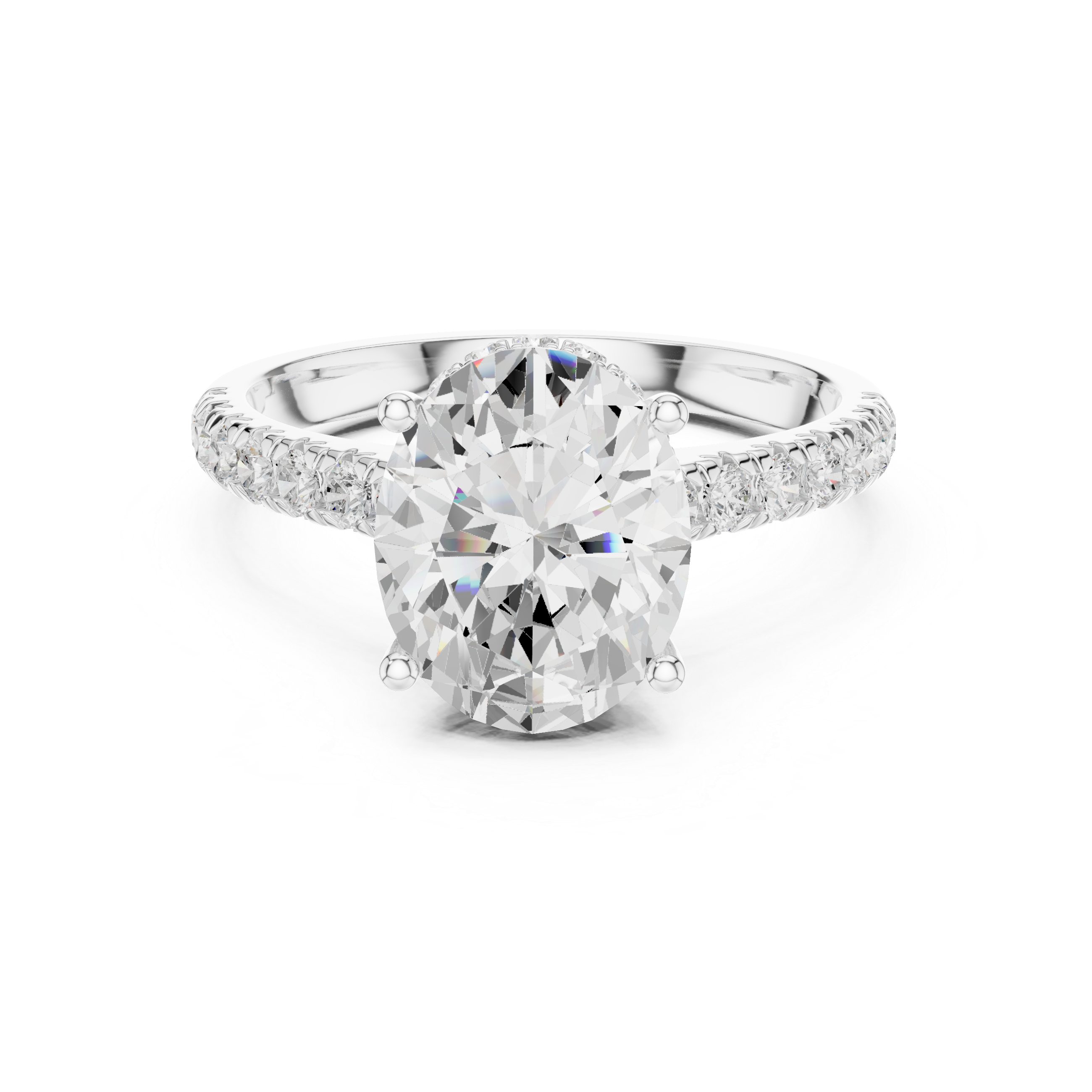Oval Cut Hidden Halo Engagement Ring with Pavé Diamond Band