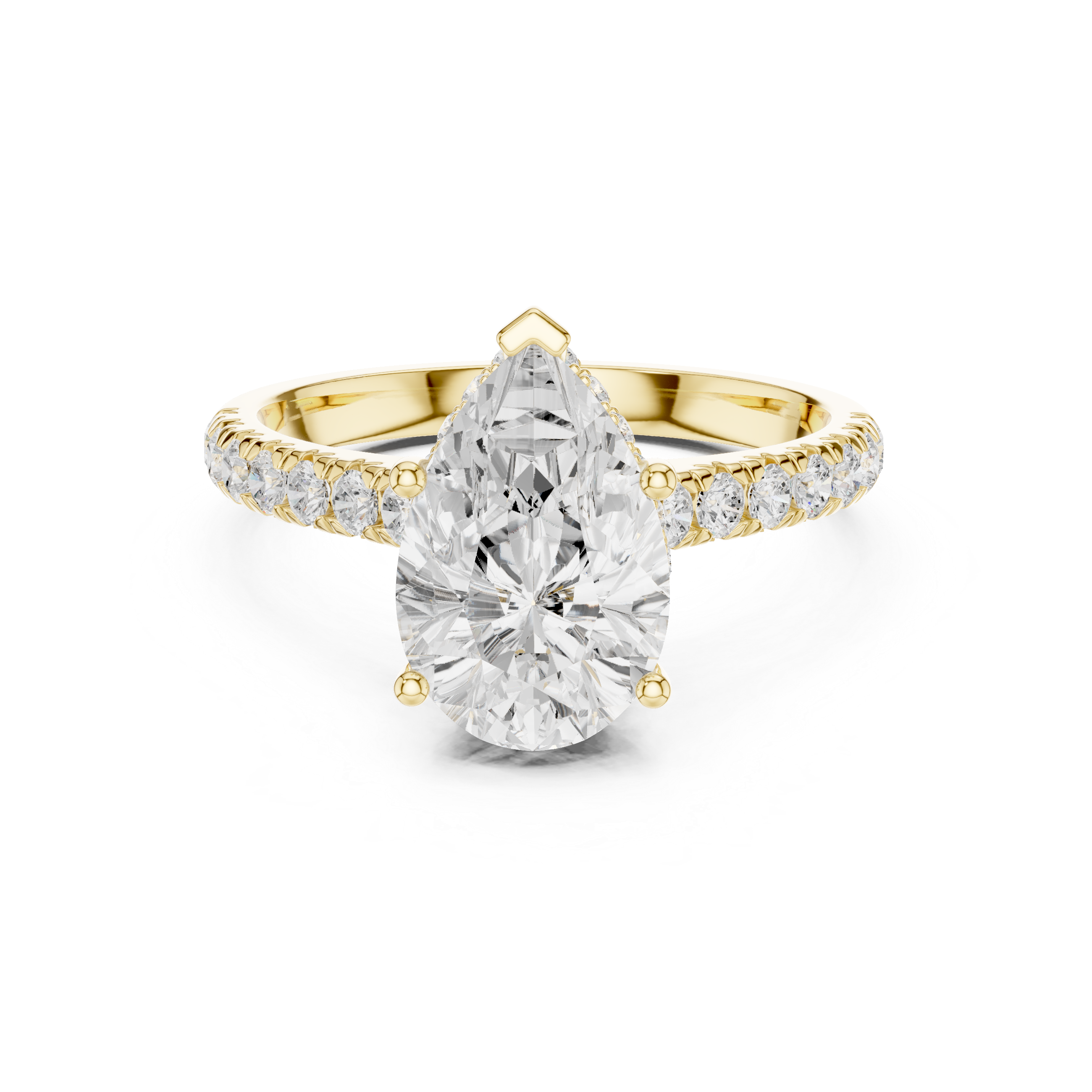 Pear Cut Hidden Halo Engagement Ring with Pavé Diamond Band