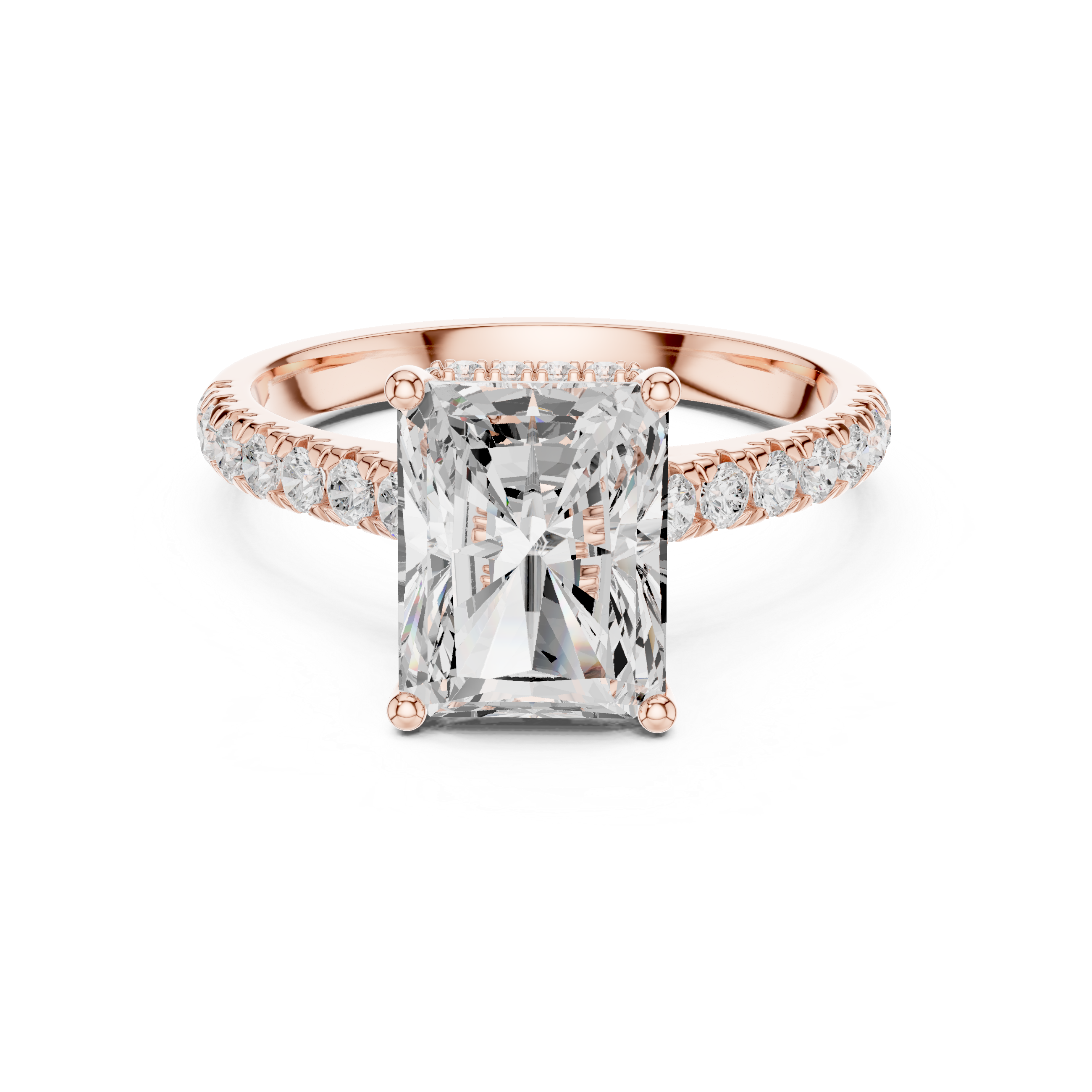 Radiant Cut Hidden Halo Engagement Ring with Pavé Diamond Band