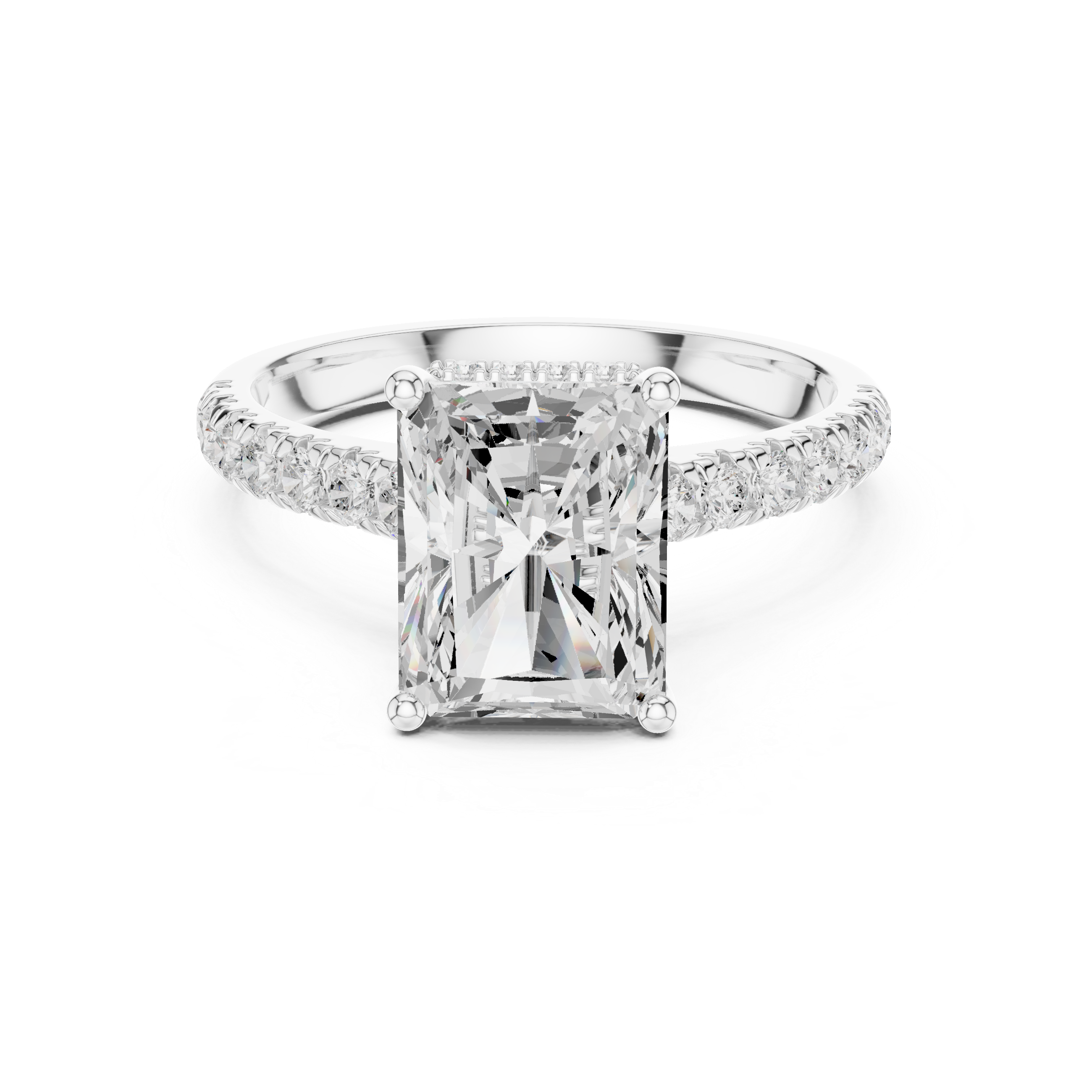 Radiant Cut Hidden Halo Engagement Ring with Pavé Diamond Band