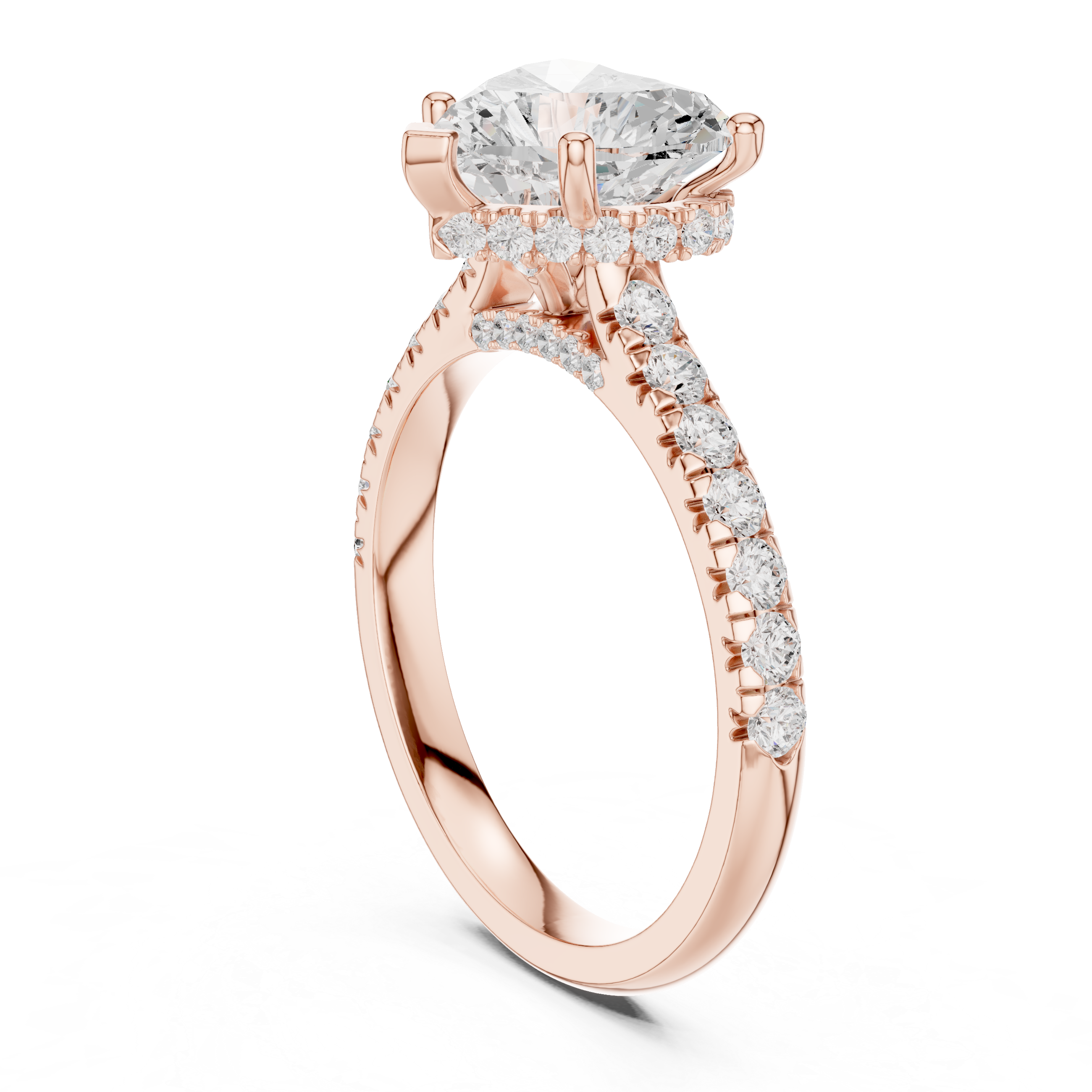 Heart-Cut Hidden Halo Pavé Engagement Ring with Four-Prong Setting