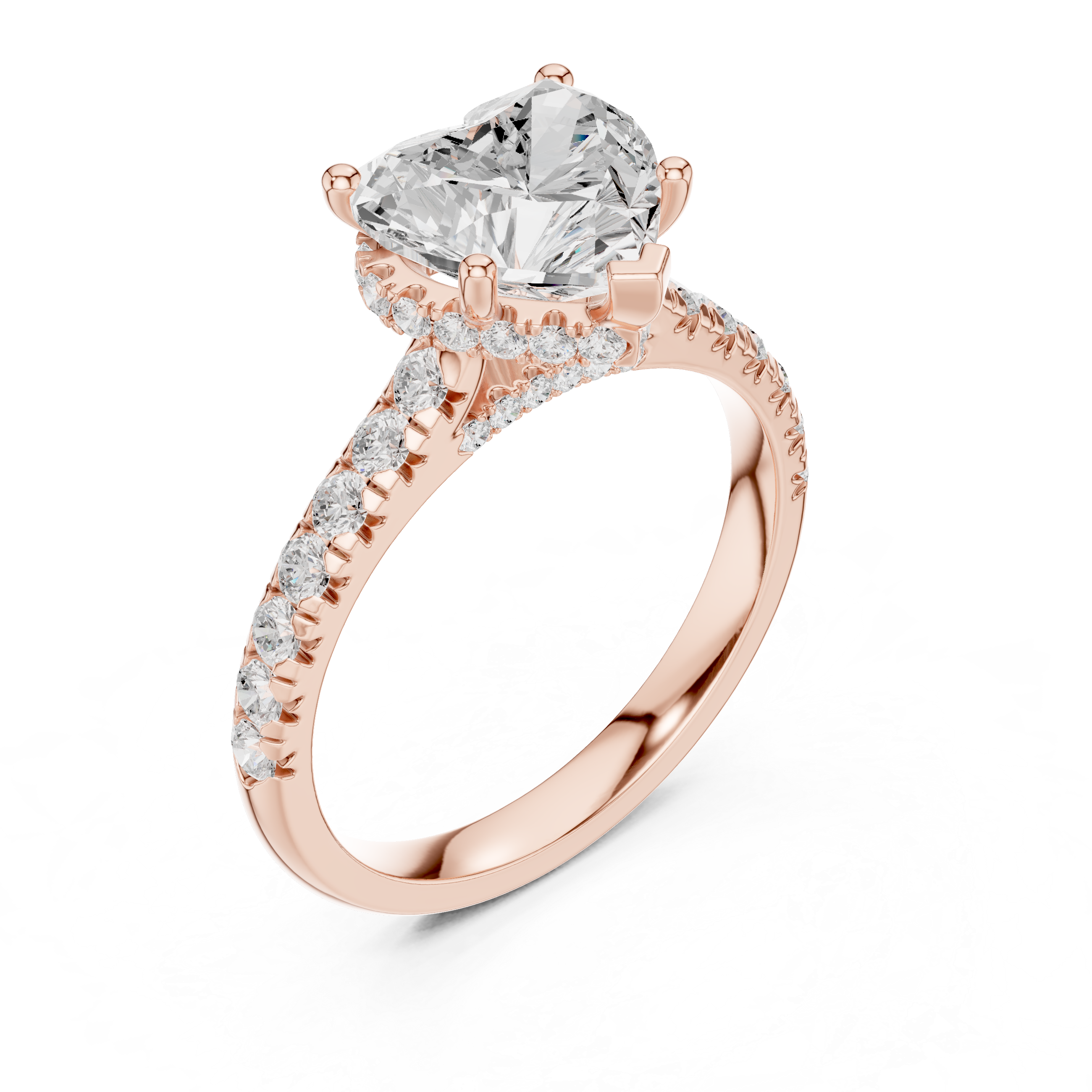 Heart-Cut Hidden Halo Pavé Engagement Ring with Four-Prong Setting