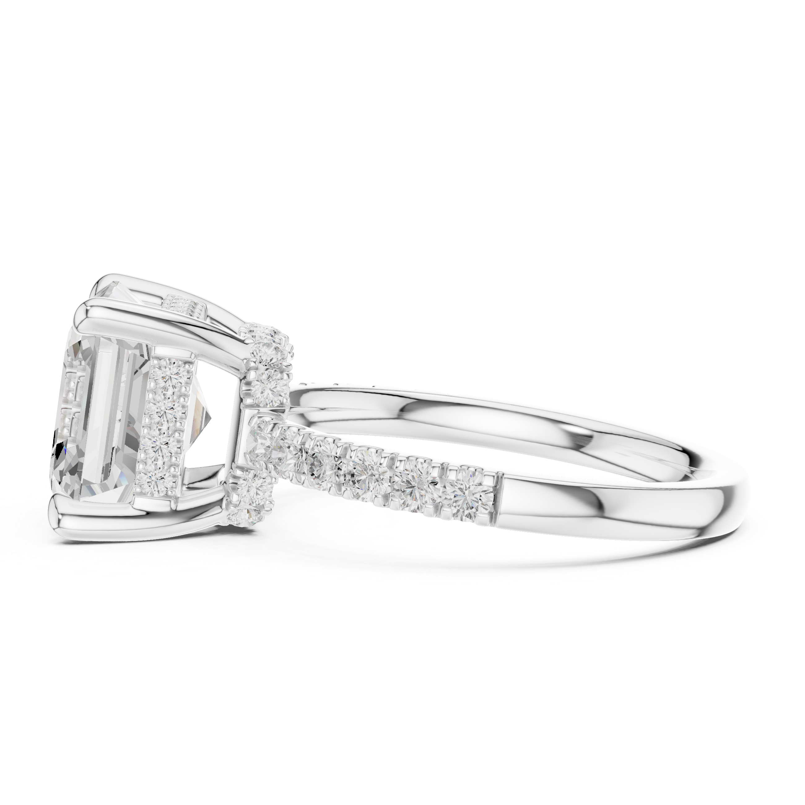Asscher Cut Hidden Halo Engagement Ring with Pavé Diamond Band