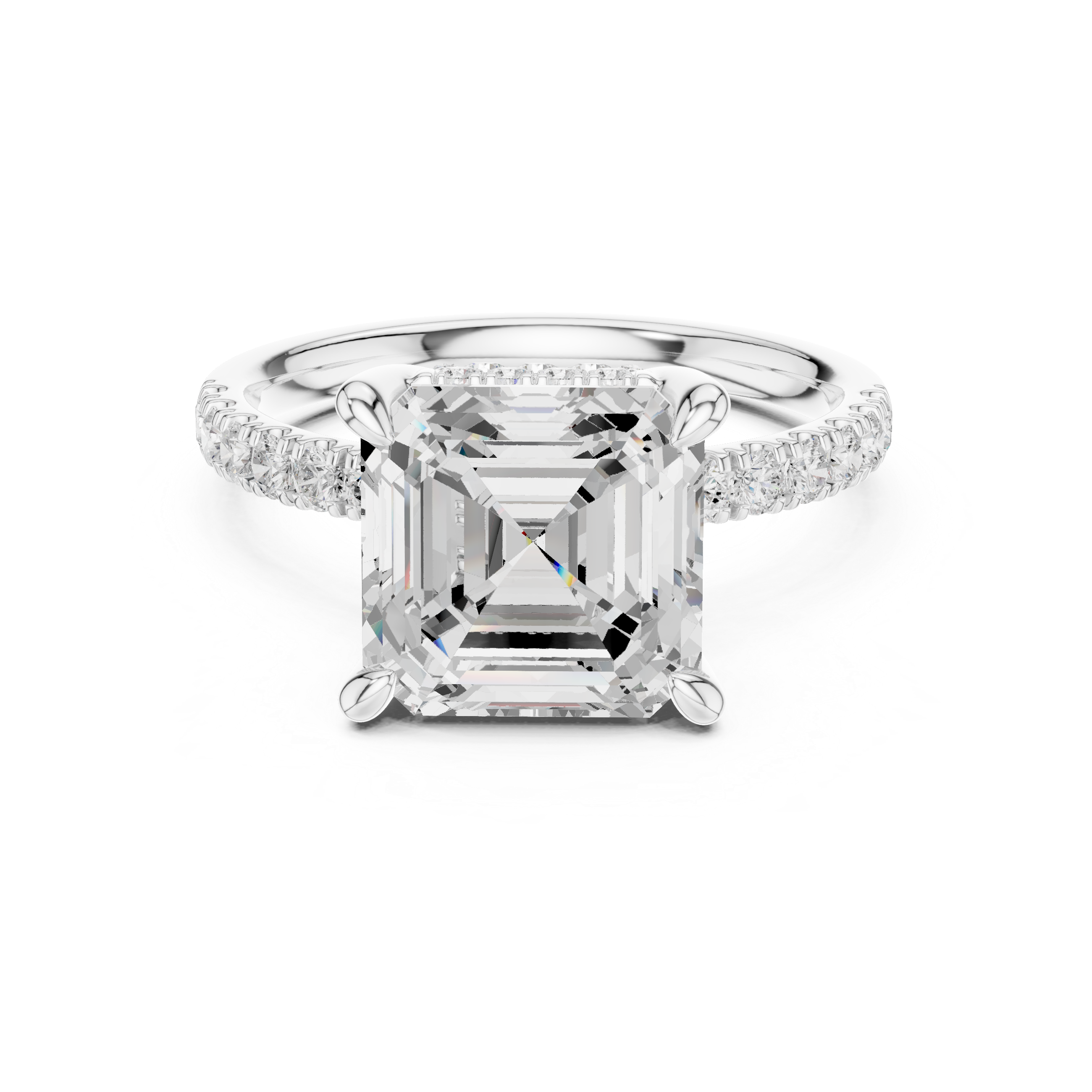 Asscher Cut Hidden Halo Engagement Ring with Pavé Diamond Band