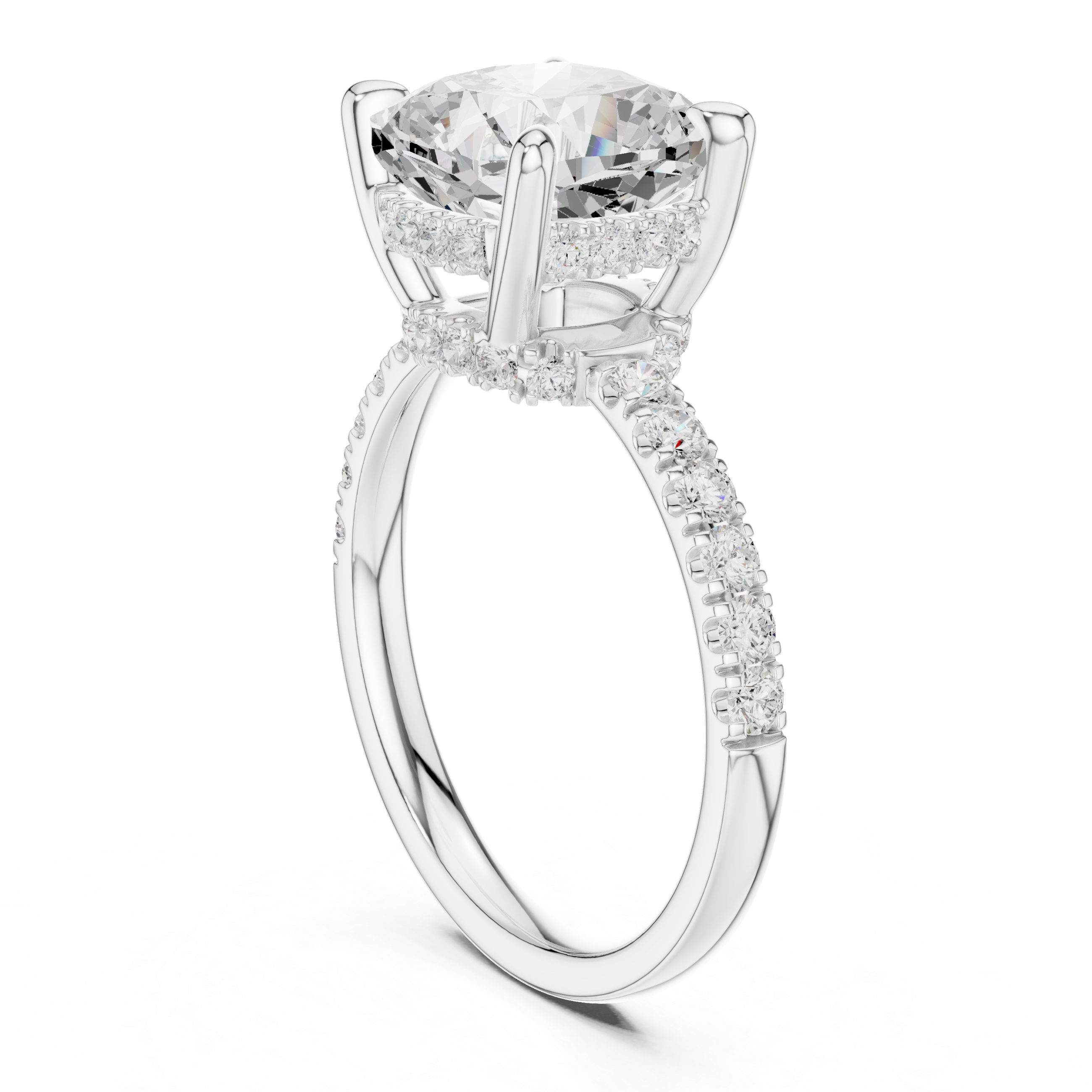 Cushion Cut Hidden Halo Engagement Ring with Pavé Diamond Band