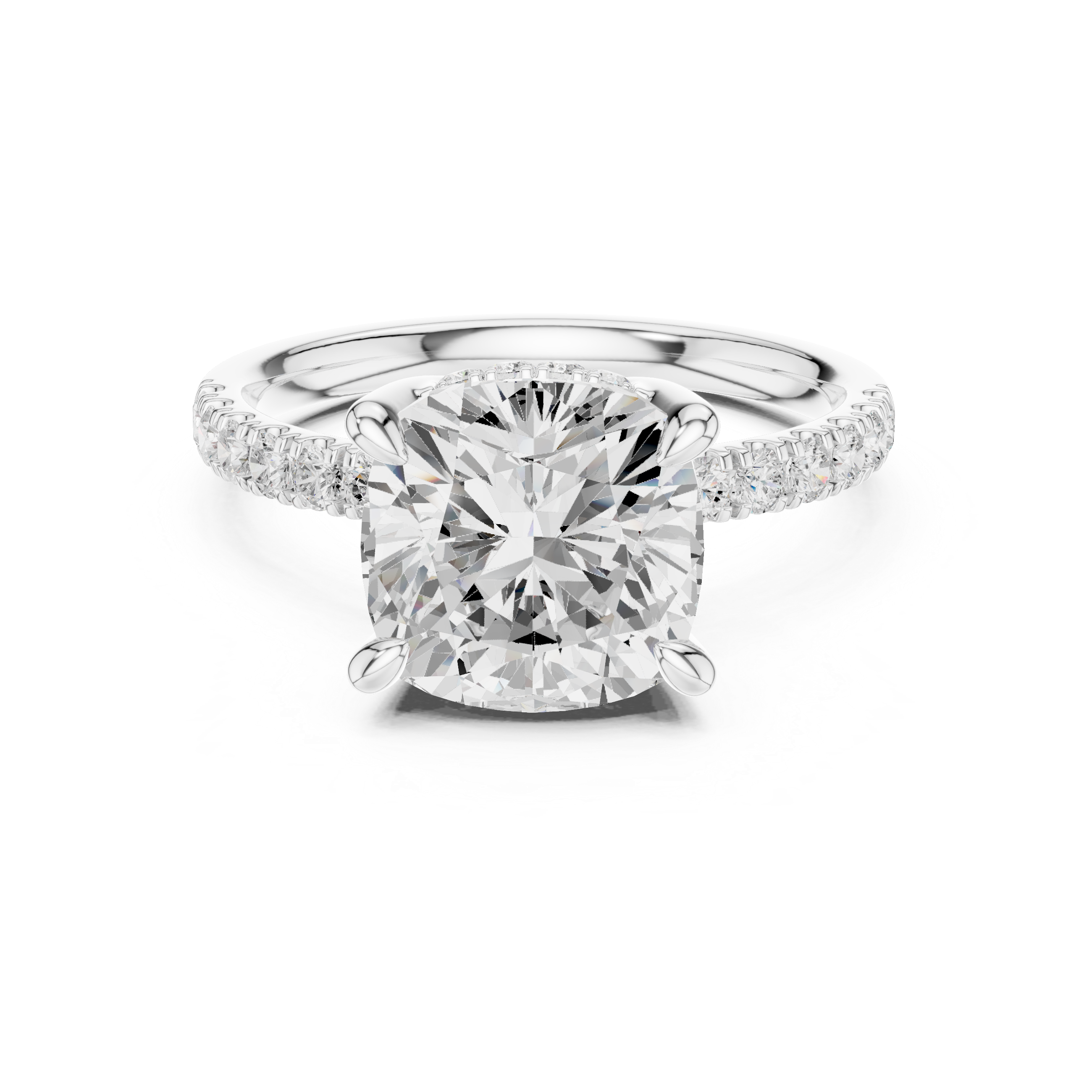 Cushion Cut Hidden Halo Engagement Ring with Pavé Diamond Band