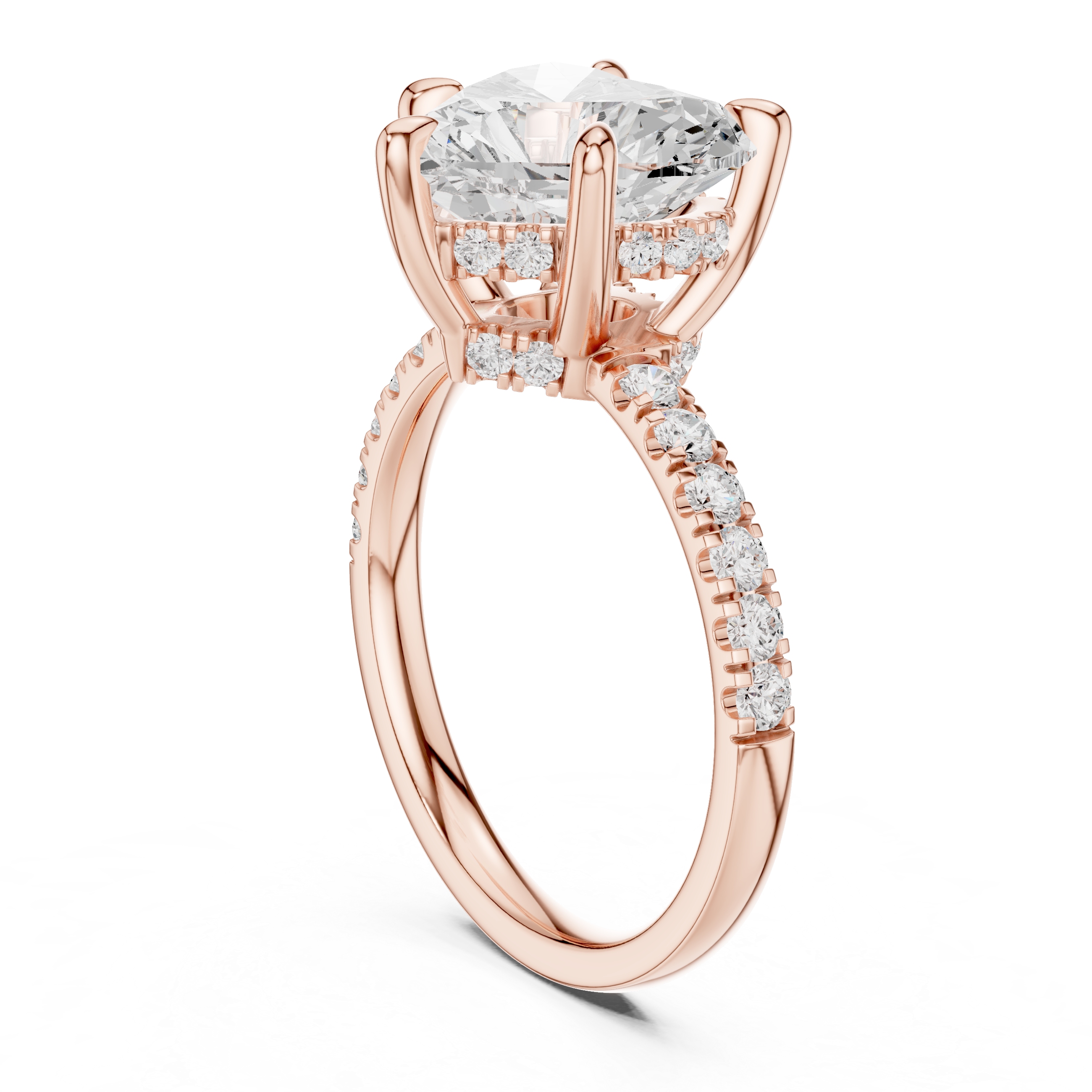 Heart Cut Hidden Halo Engagement Ring with Pavé Diamond Band
