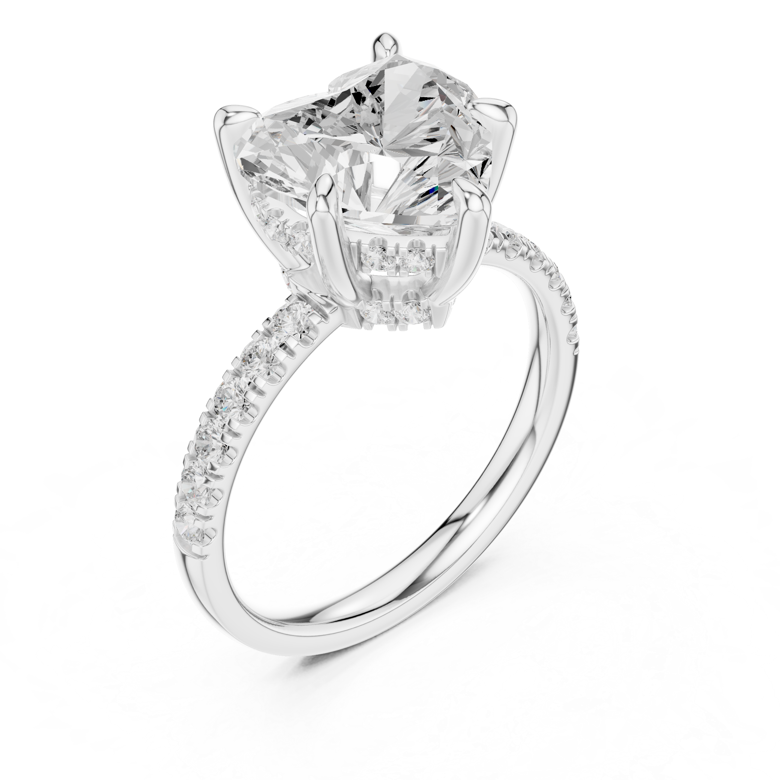 Heart Cut Hidden Halo Engagement Ring with Pavé Diamond Band