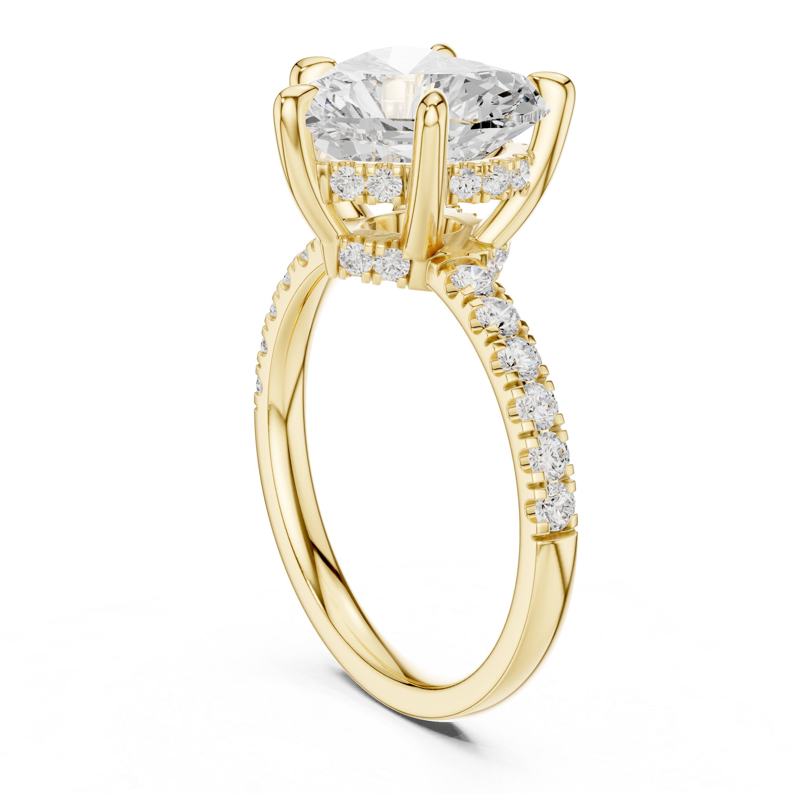 Heart Cut Hidden Halo Engagement Ring with Pavé Diamond Band