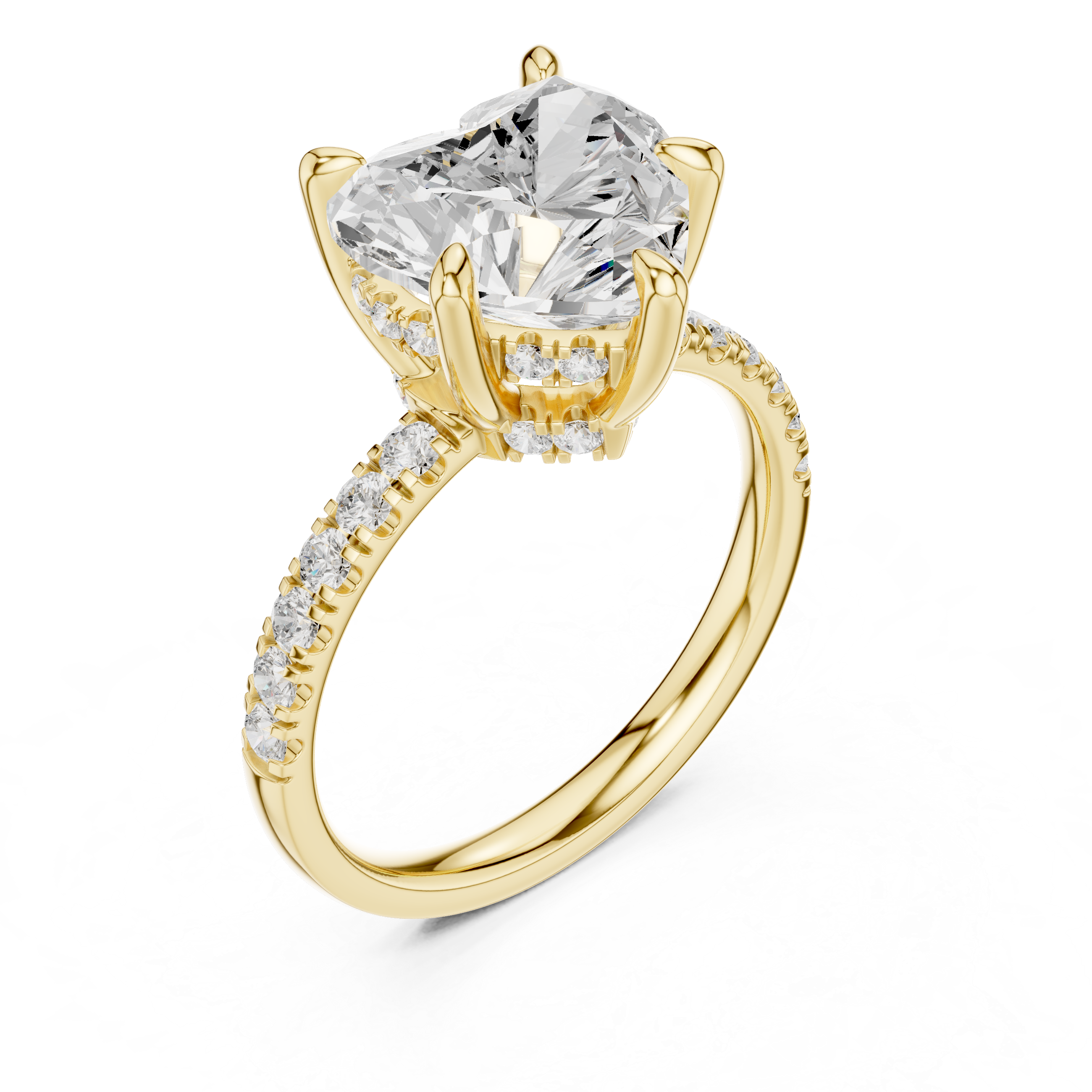Heart Cut Hidden Halo Engagement Ring with Pavé Diamond Band