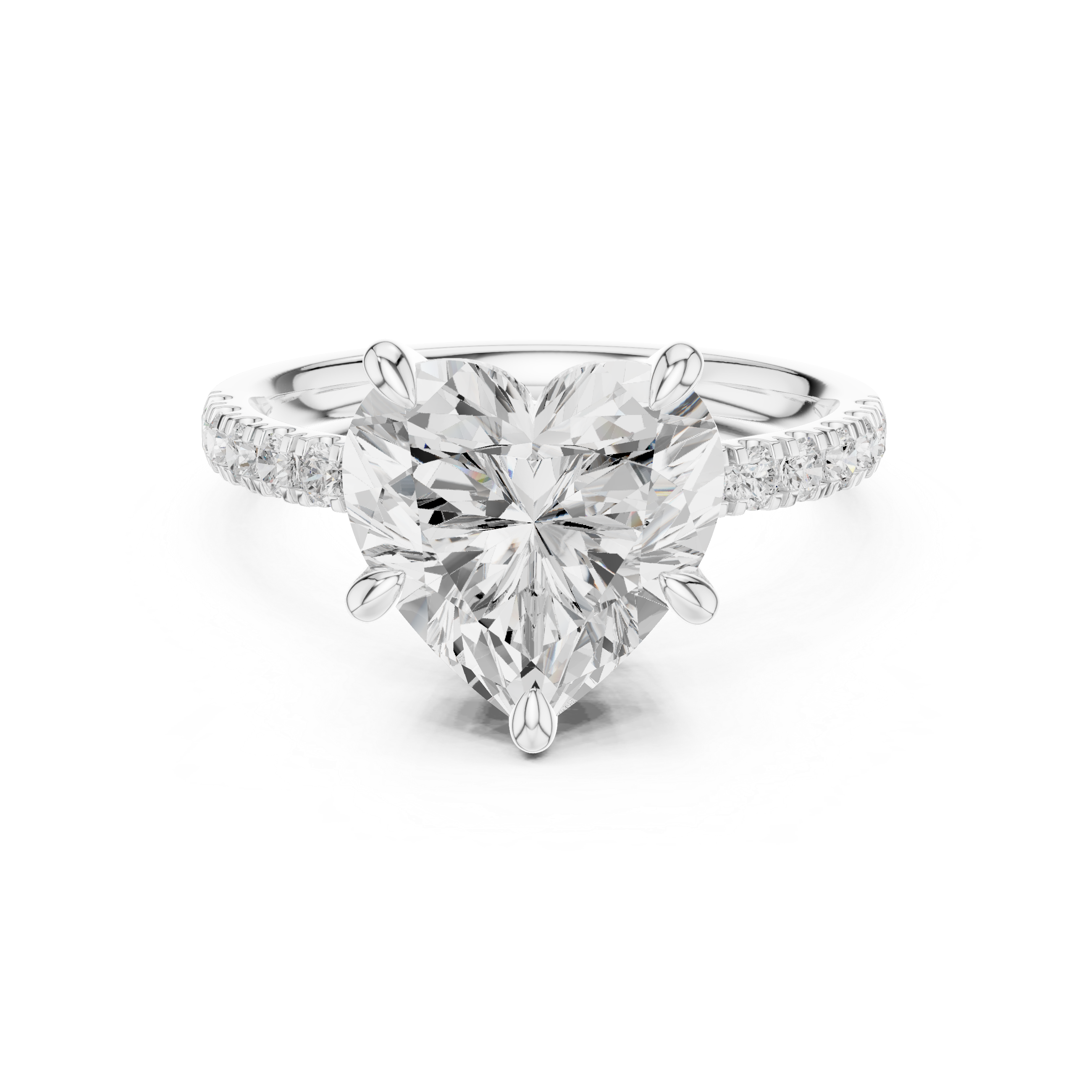 Heart Cut Hidden Halo Engagement Ring with Pavé Diamond Band