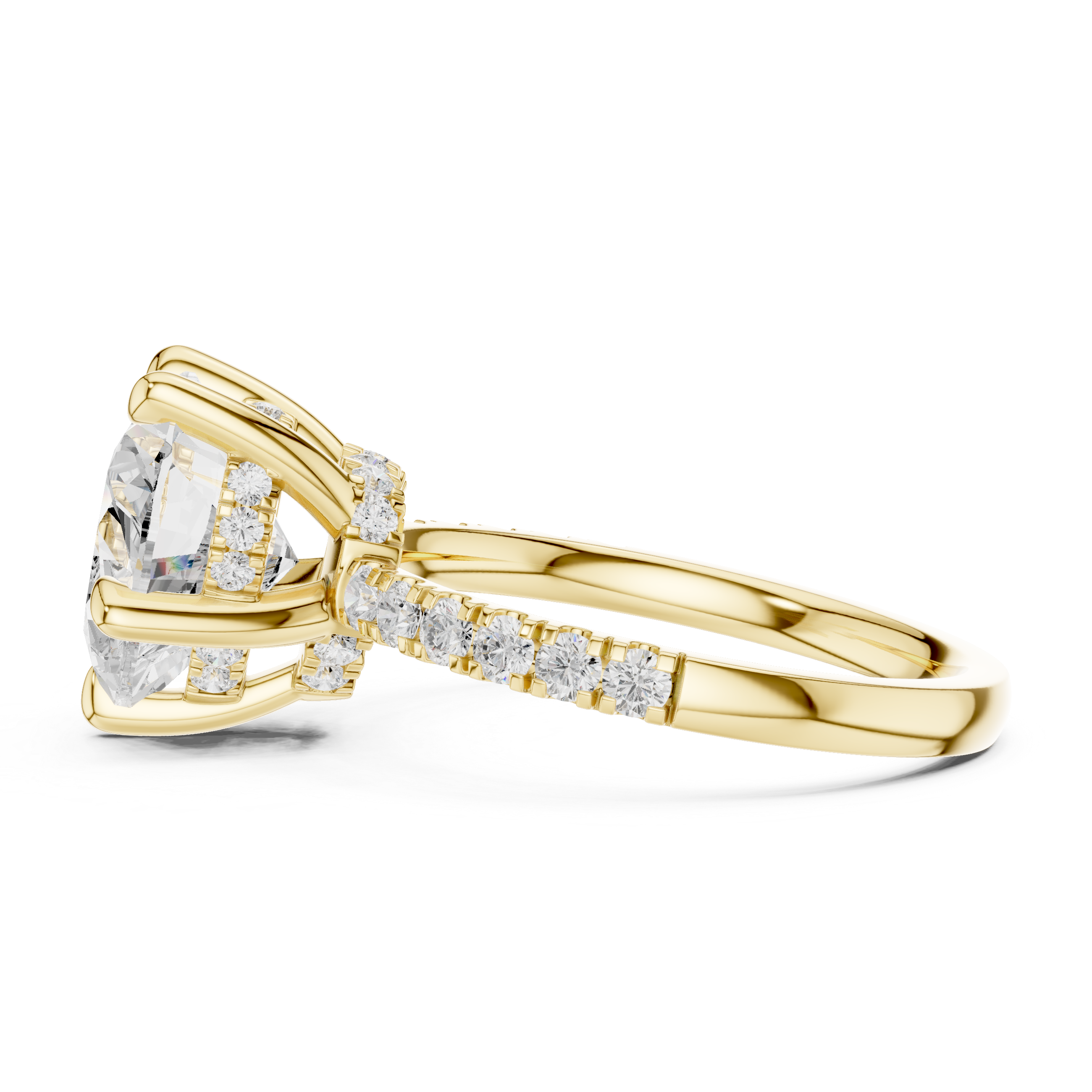 Heart Cut Hidden Halo Engagement Ring with Pavé Diamond Band