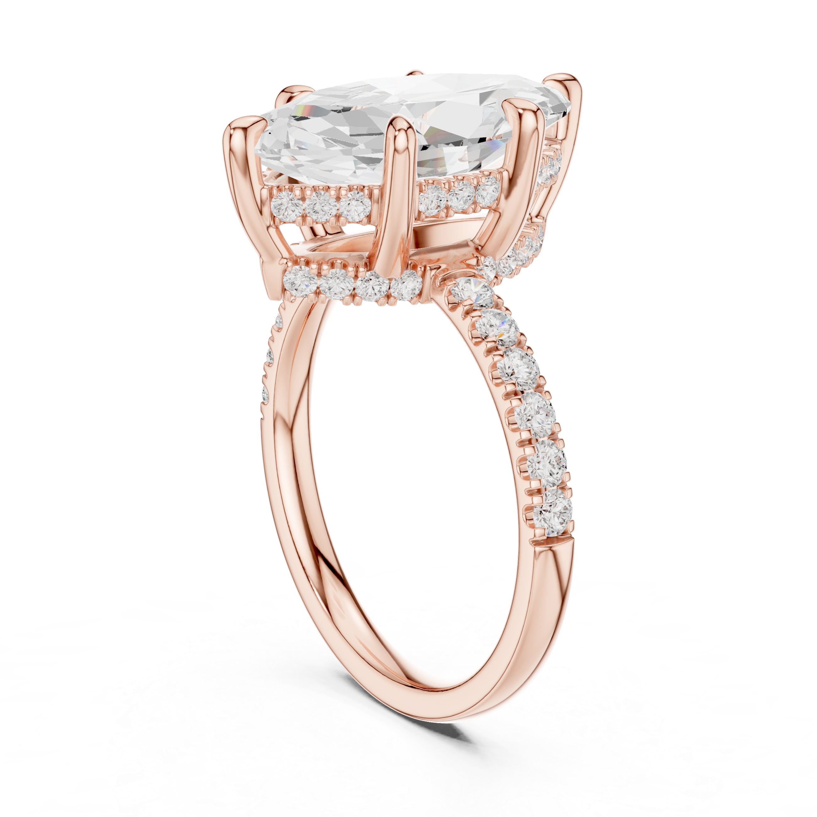 Marquise Cut Hidden Halo Engagement Ring with Pavé Diamond Band