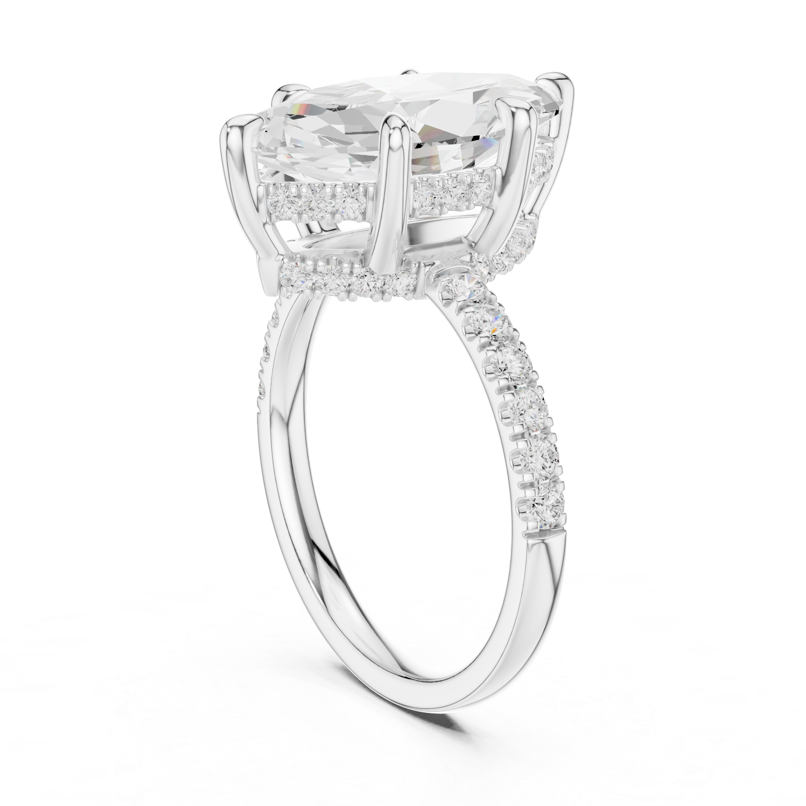Marquise Cut Hidden Halo Engagement Ring with Pavé Diamond Band