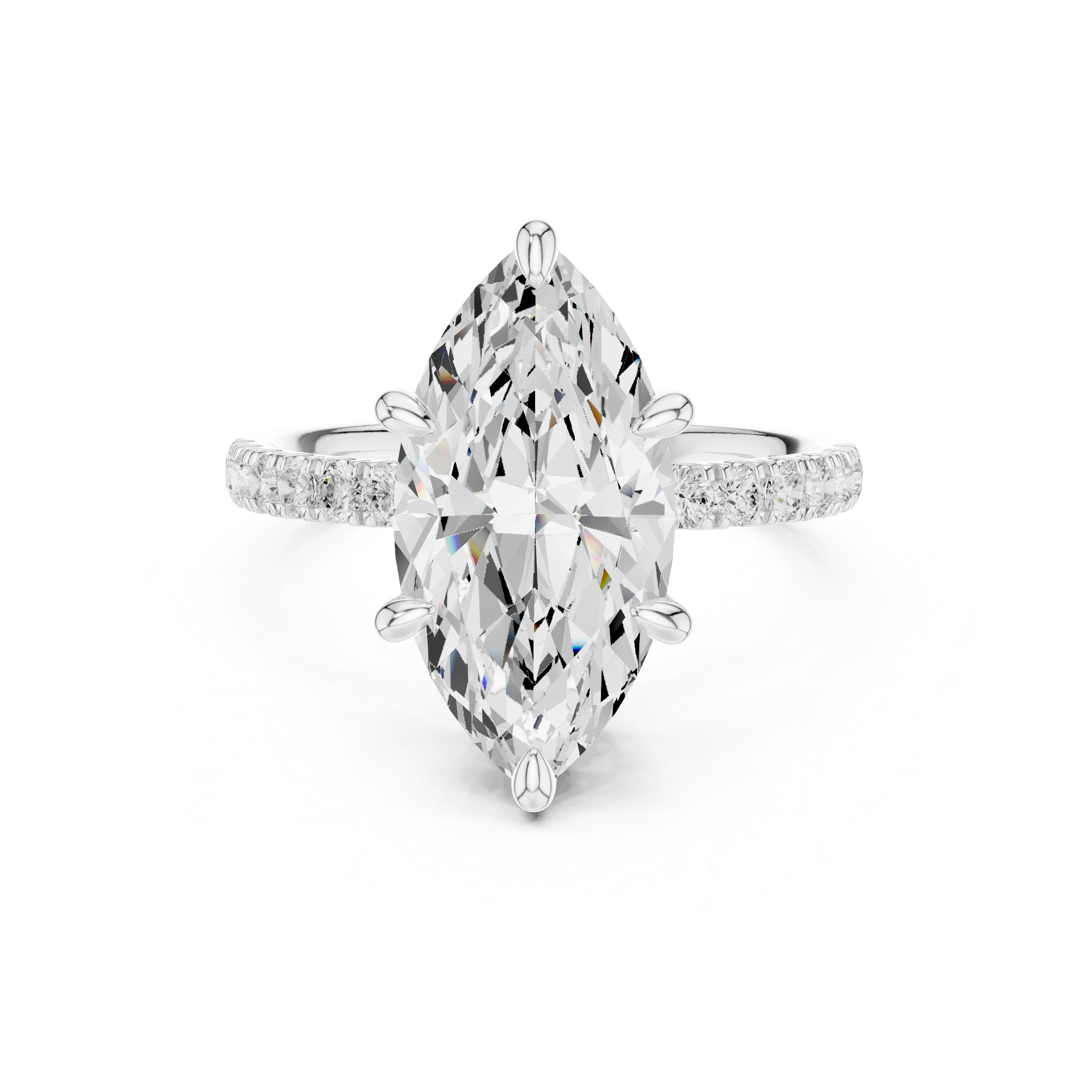 Marquise Cut Hidden Halo Engagement Ring with Pavé Diamond Band