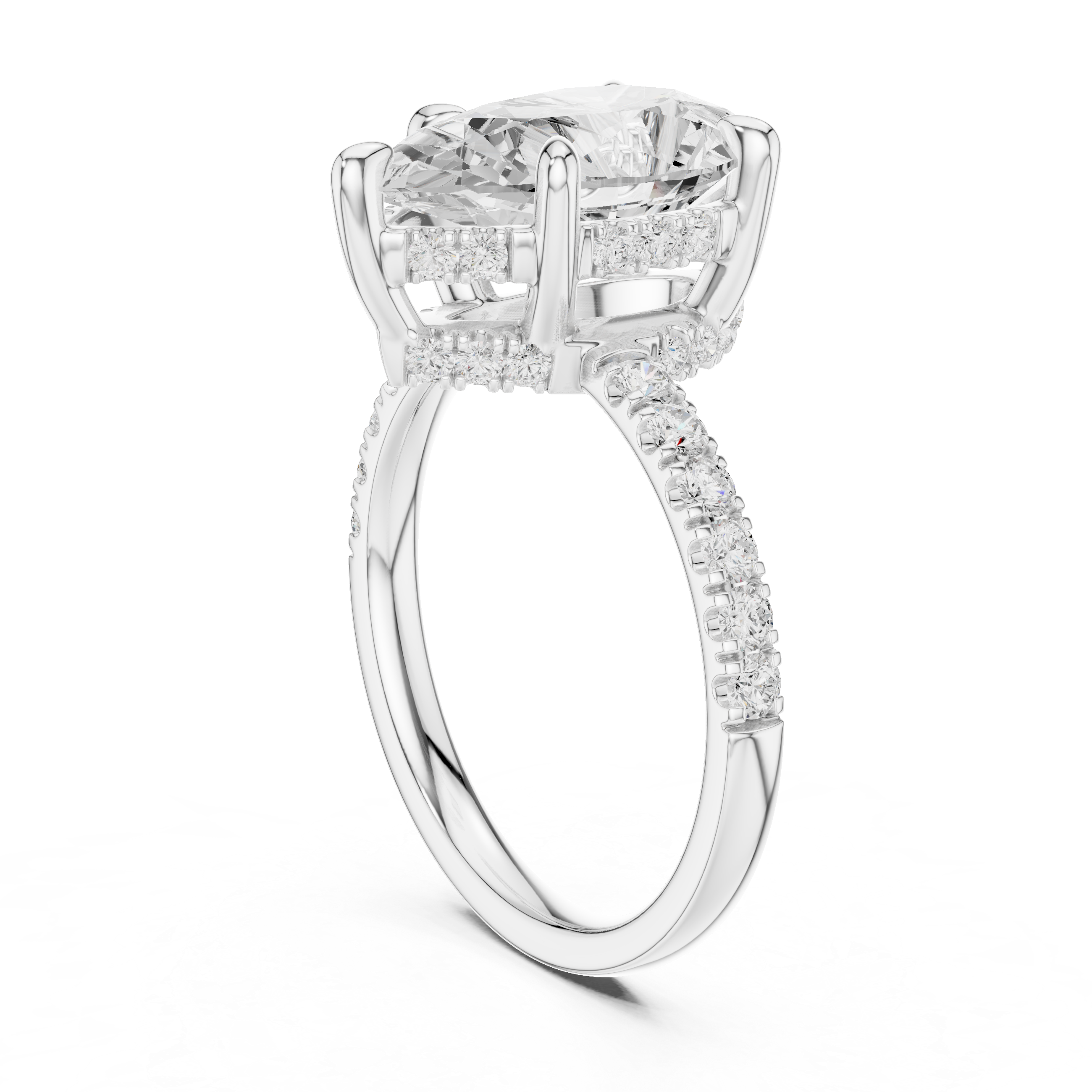 Pear Cut Hidden Halo Engagement Ring with Pavé Diamond Band