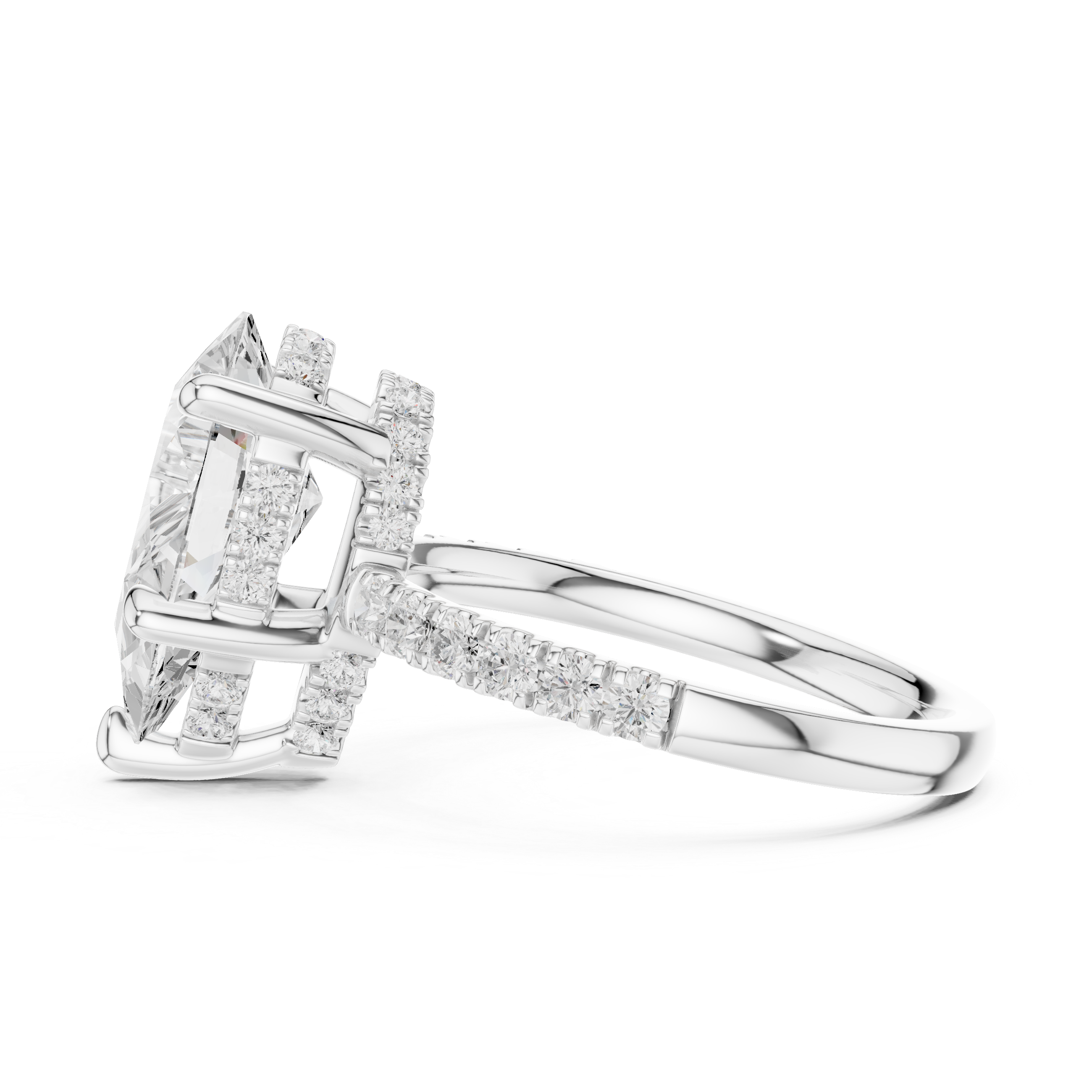 Pear Cut Hidden Halo Engagement Ring with Pavé Diamond Band