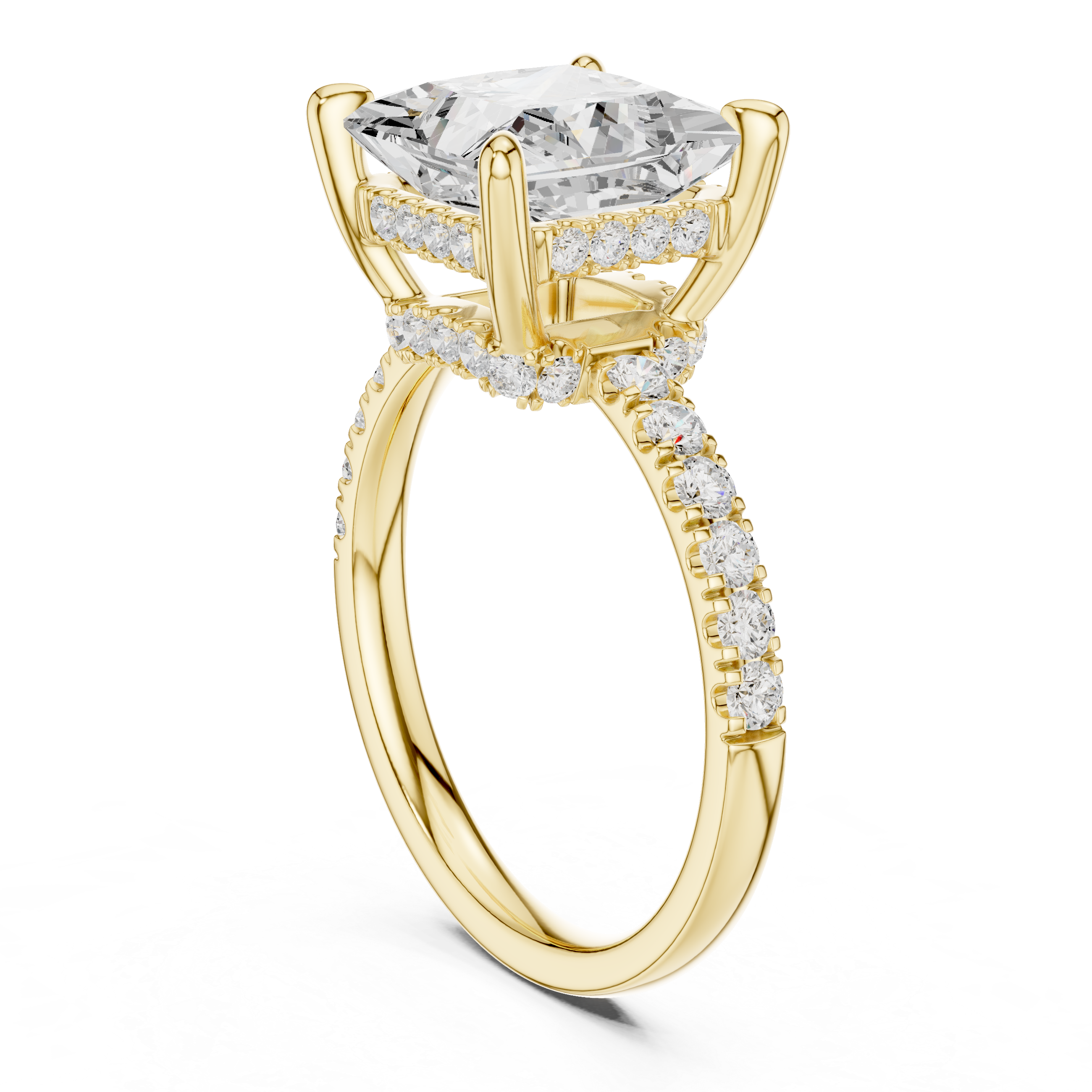 Princess Cut Hidden Halo Engagement Ring with Pavé Diamond Band