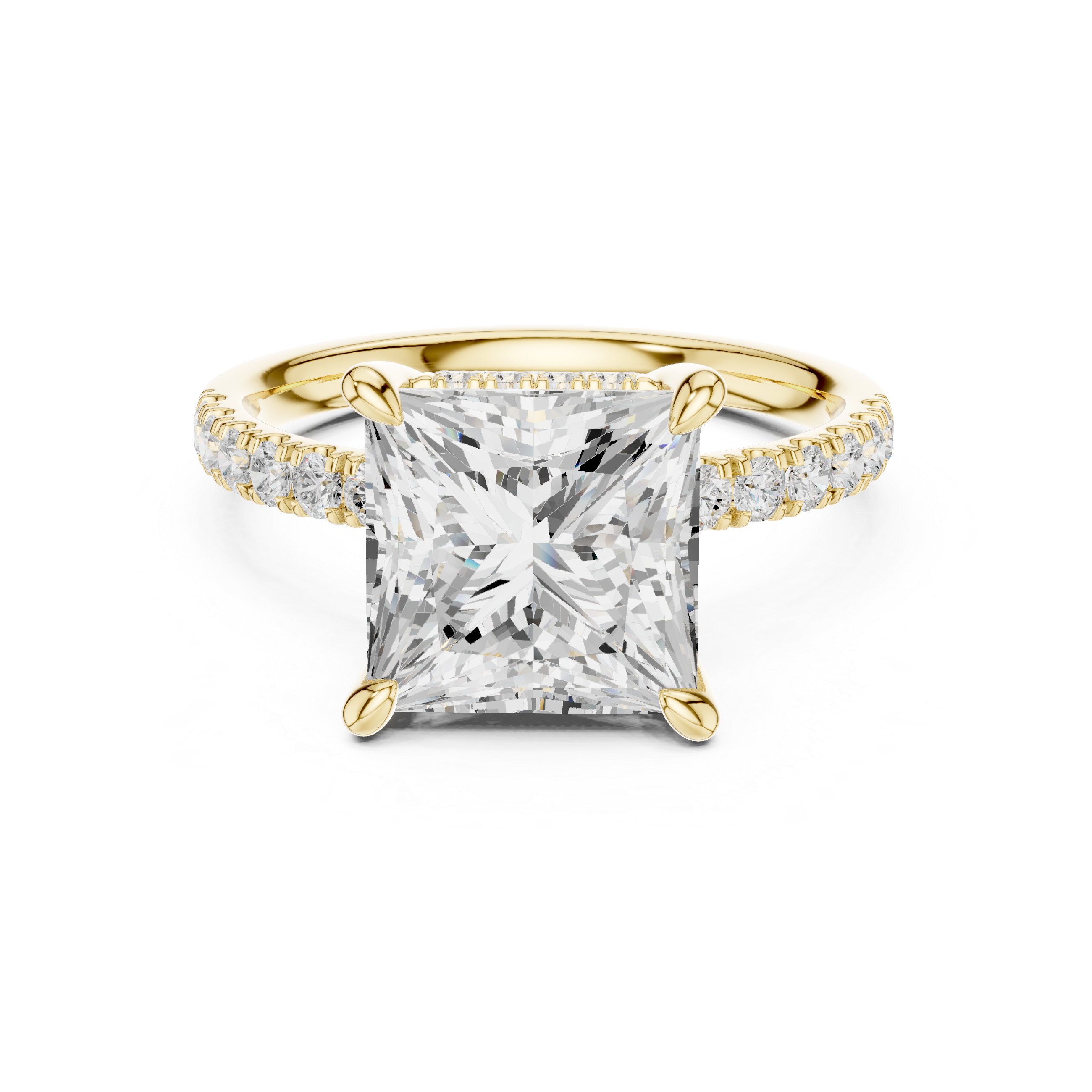 Princess Cut Hidden Halo Engagement Ring with Pavé Diamond Band