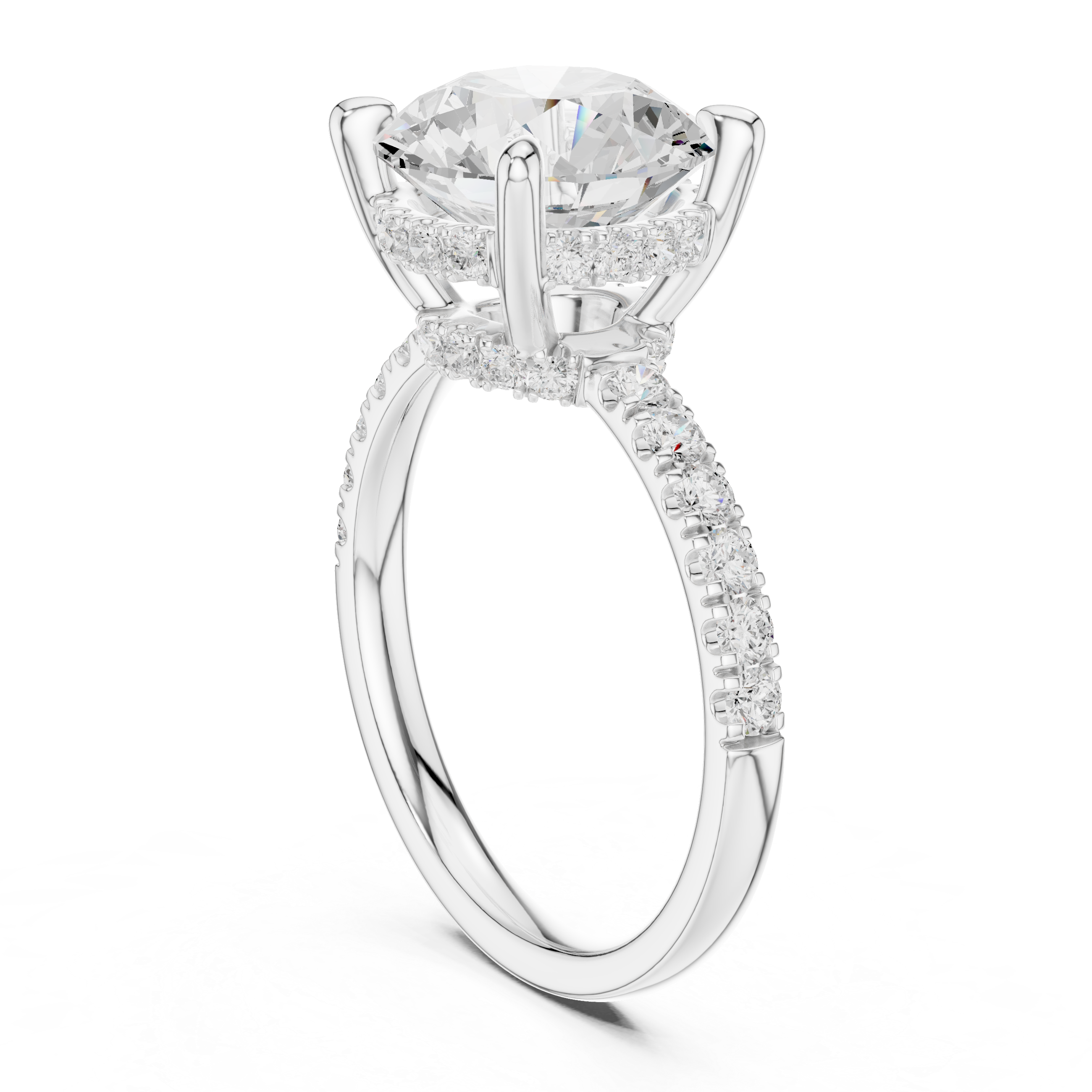 Round Brilliant Hidden Halo Engagement Ring with Pavé Diamond Band