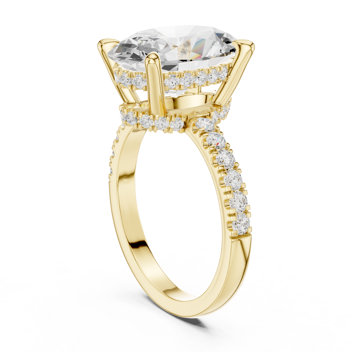 Oval-Cut Hidden Halo Pavé Engagement Ring with Four-Prong Setting
