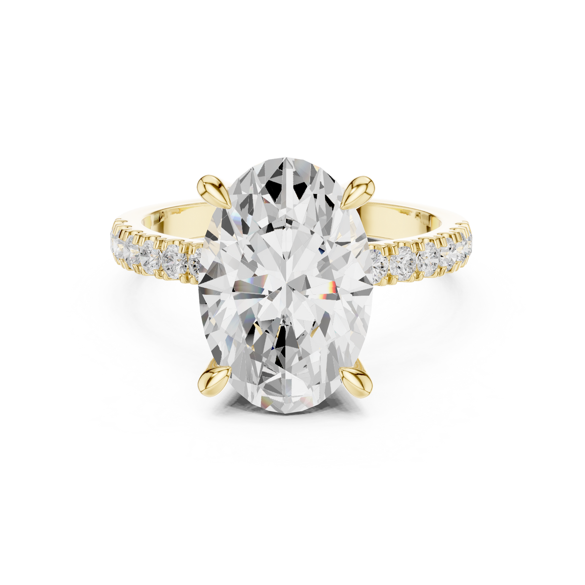 Oval-Cut Hidden Halo Pavé Engagement Ring with Four-Prong Setting