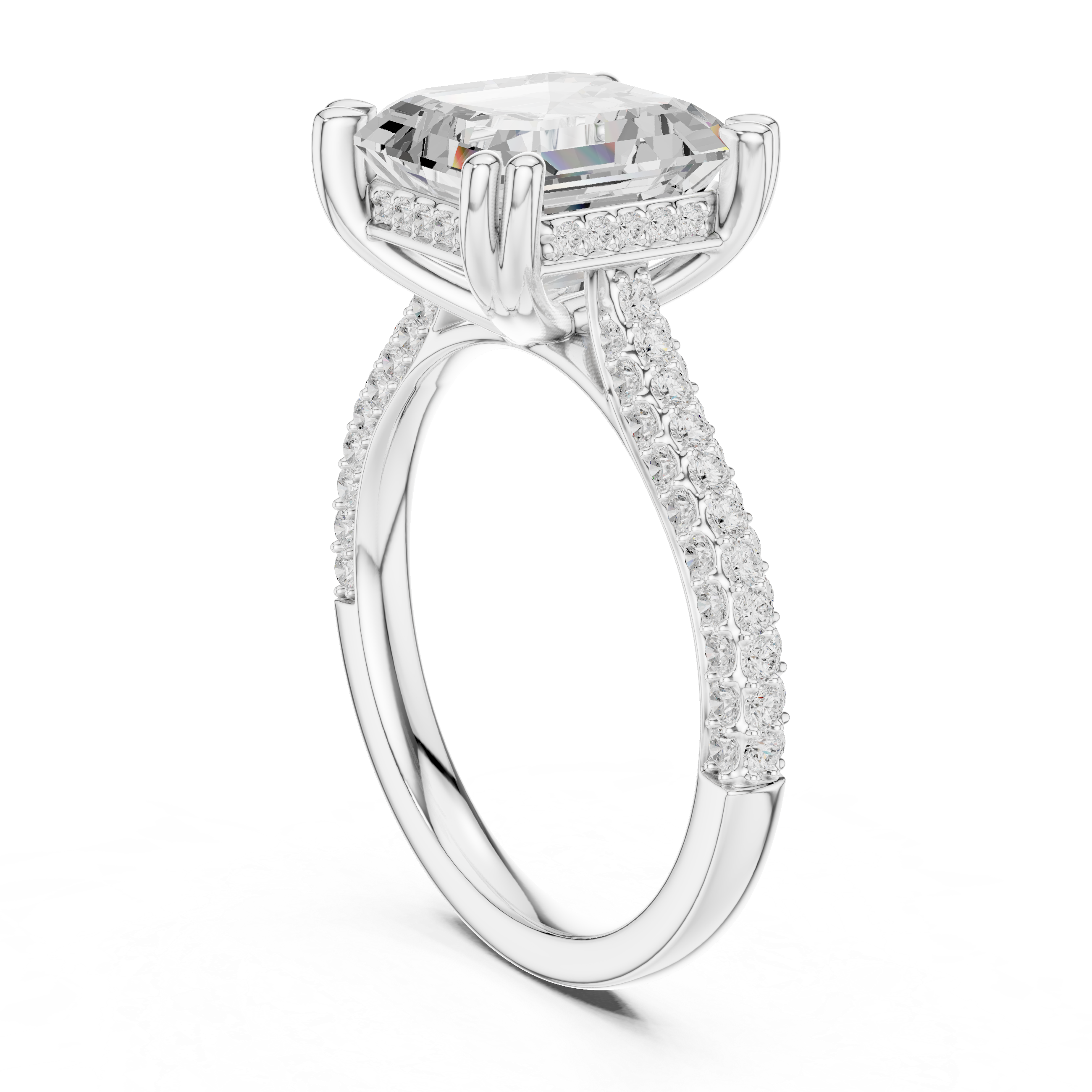 Asscher Cut Double Pavé Hidden Halo Engagement Ring