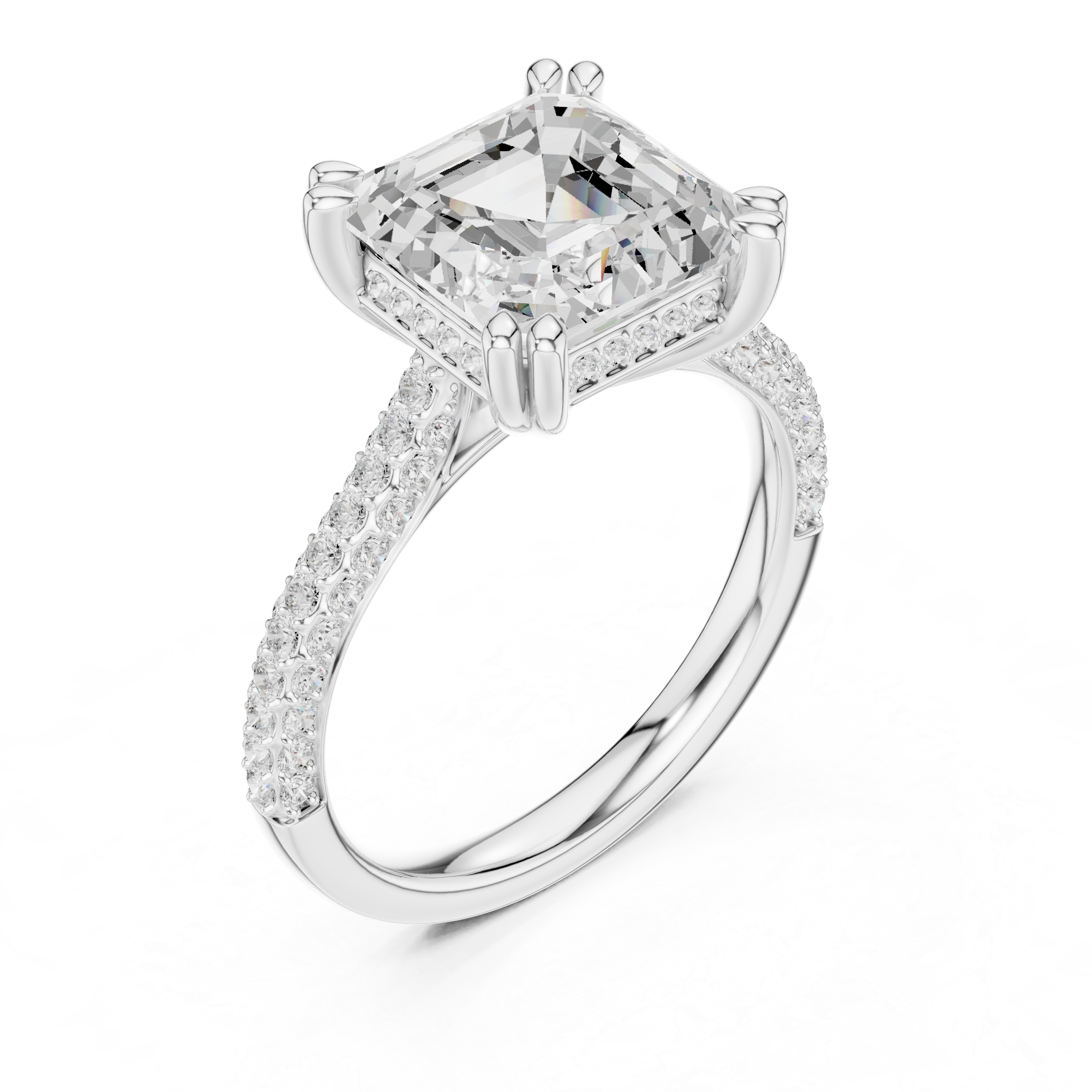 Asscher Cut Double Pavé Hidden Halo Engagement Ring