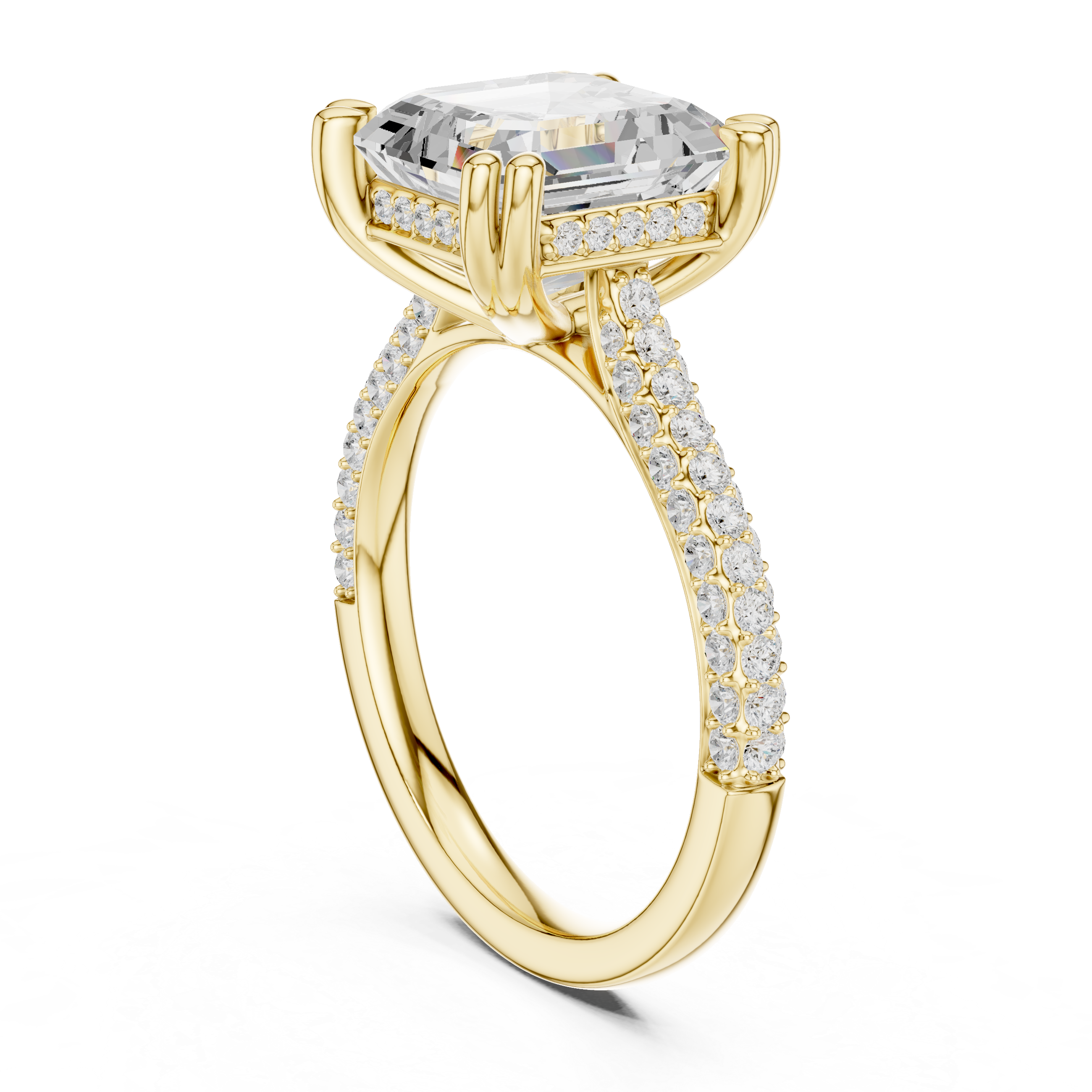 Asscher Cut Double Pavé Hidden Halo Engagement Ring
