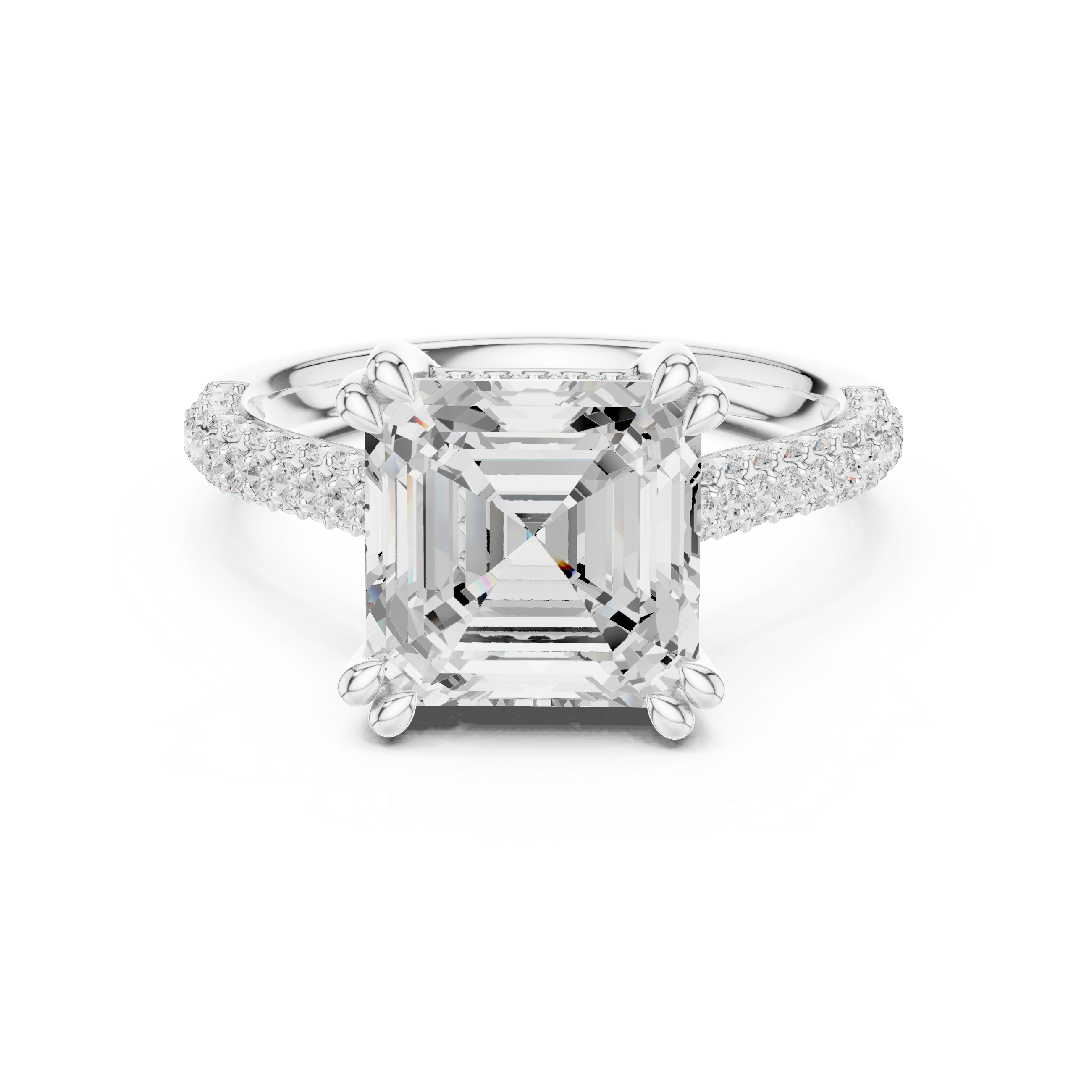Asscher Cut Double Pavé Hidden Halo Engagement Ring