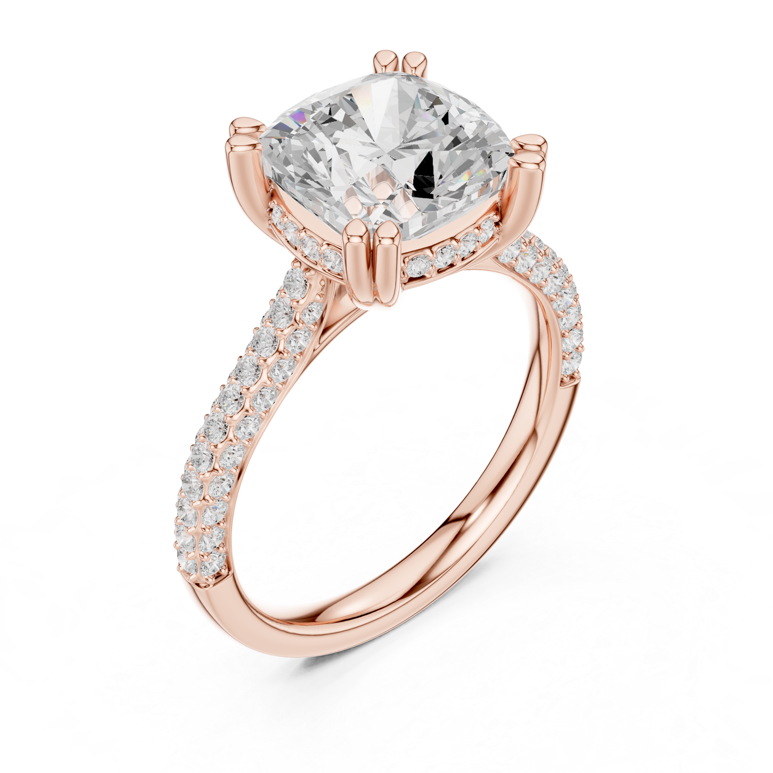 Cushion Cut Double Pavé Hidden Halo Engagement Ring