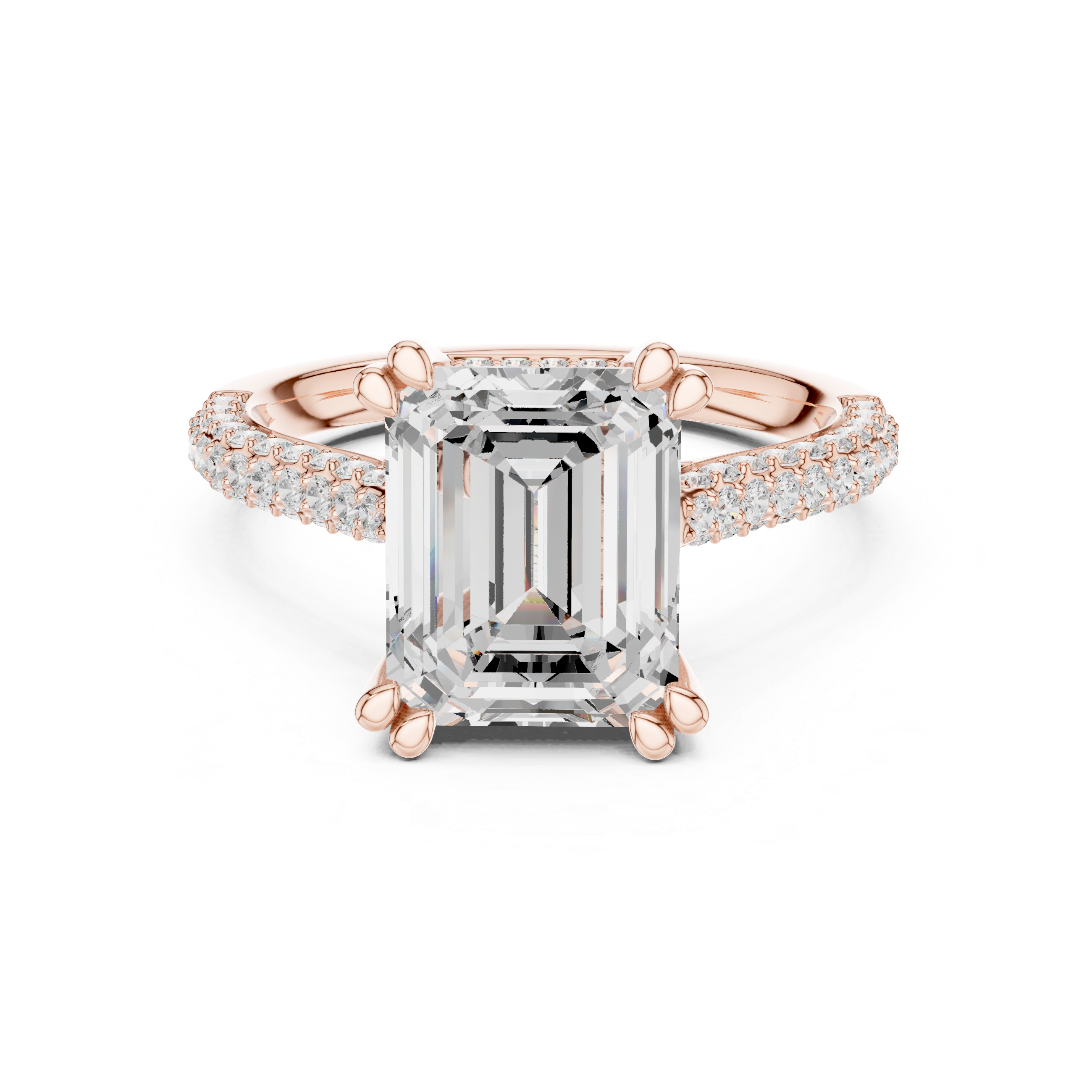 Emerald Cut Double Pavé Hidden Halo Engagement Ring