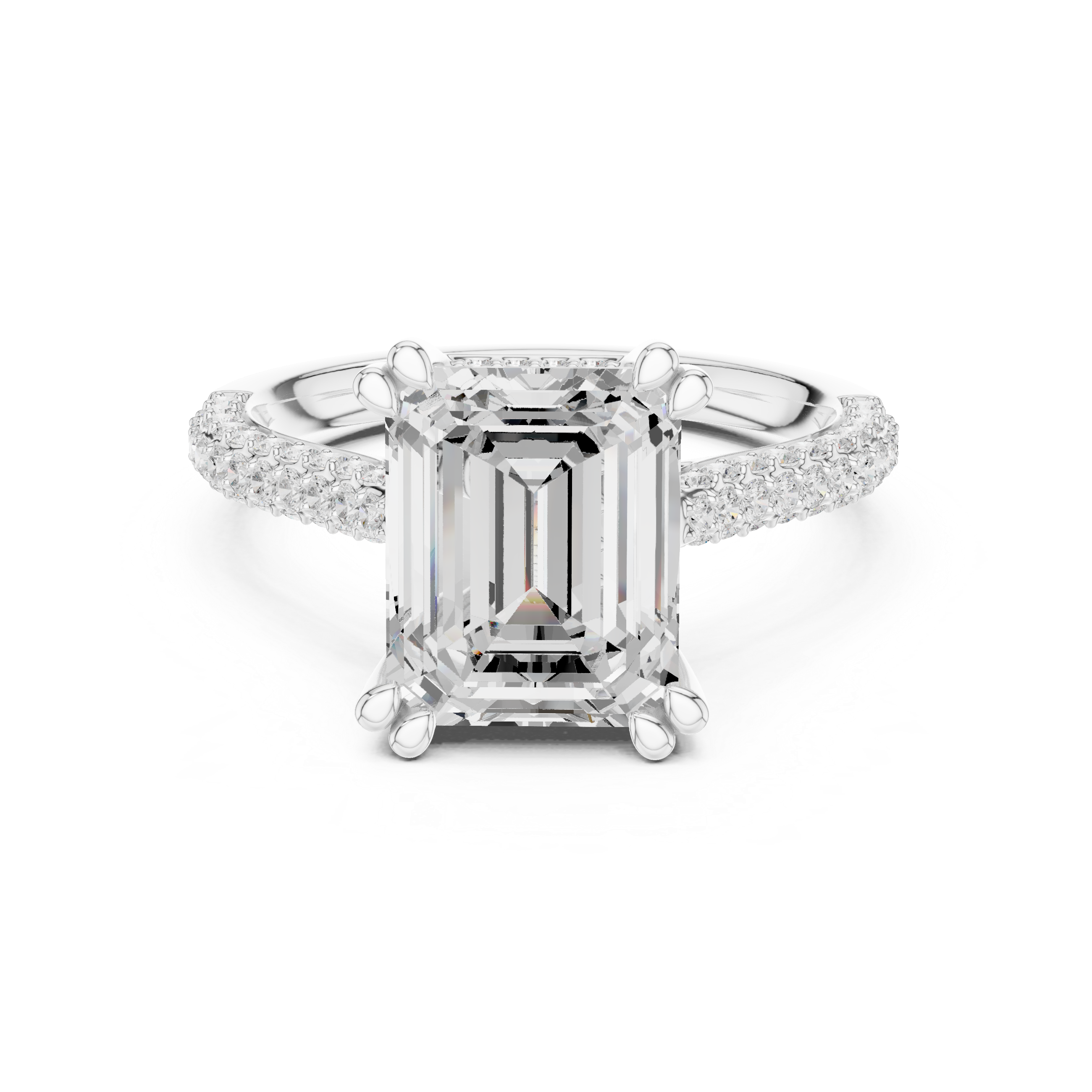 Emerald Cut Double Pavé Hidden Halo Engagement Ring