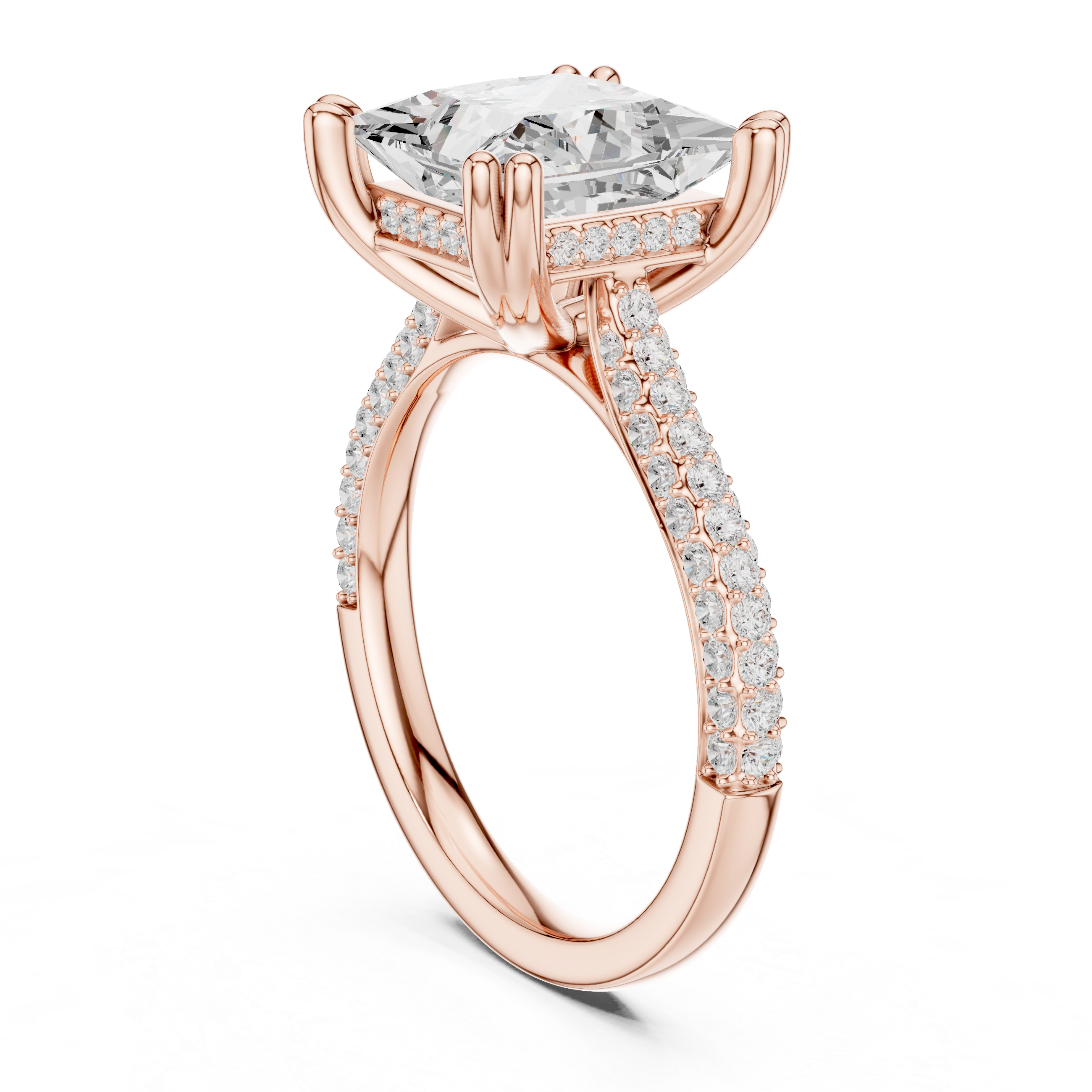 Princess Cut Double Pavé Hidden Halo Engagement Ring