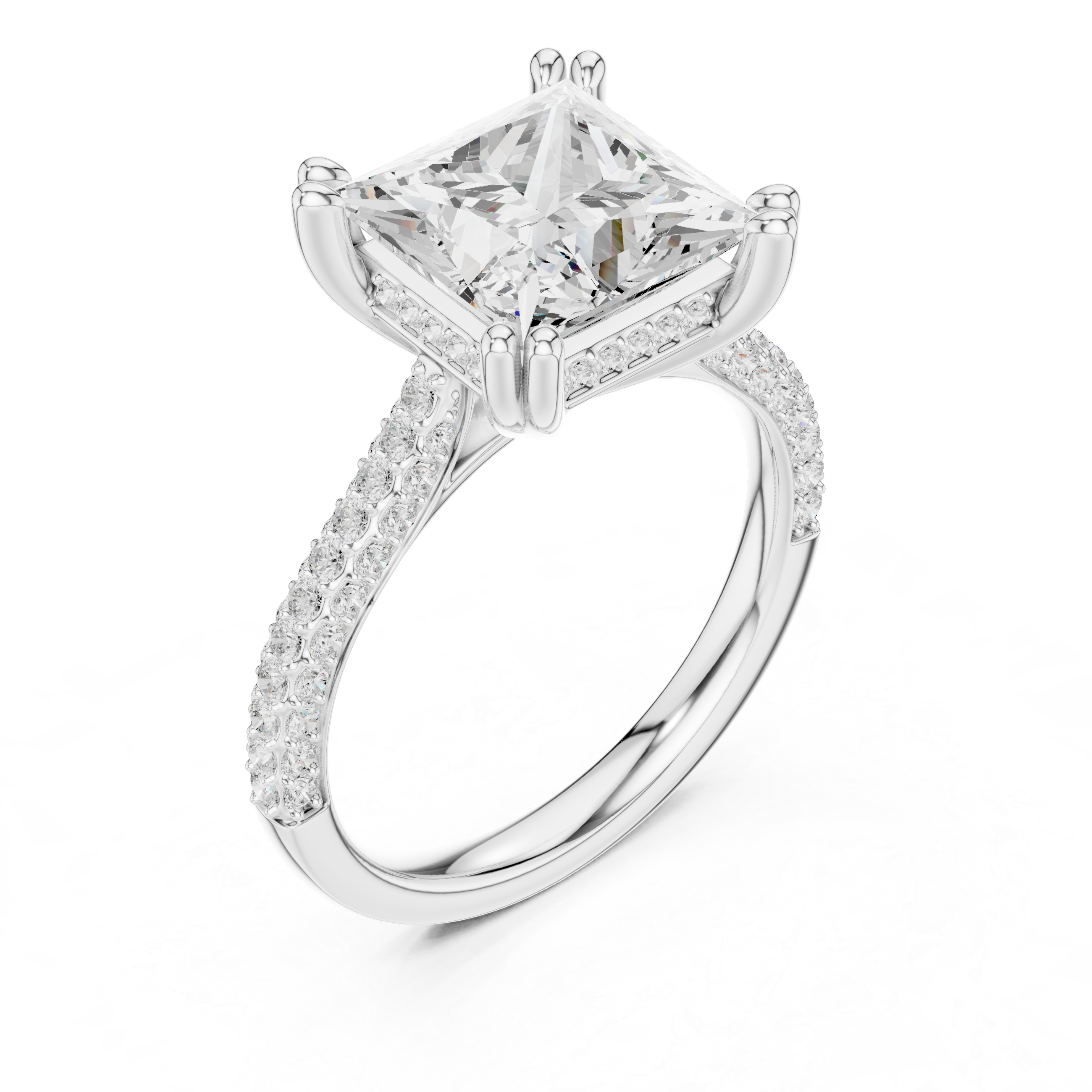 Princess Cut Double Pavé Hidden Halo Engagement Ring