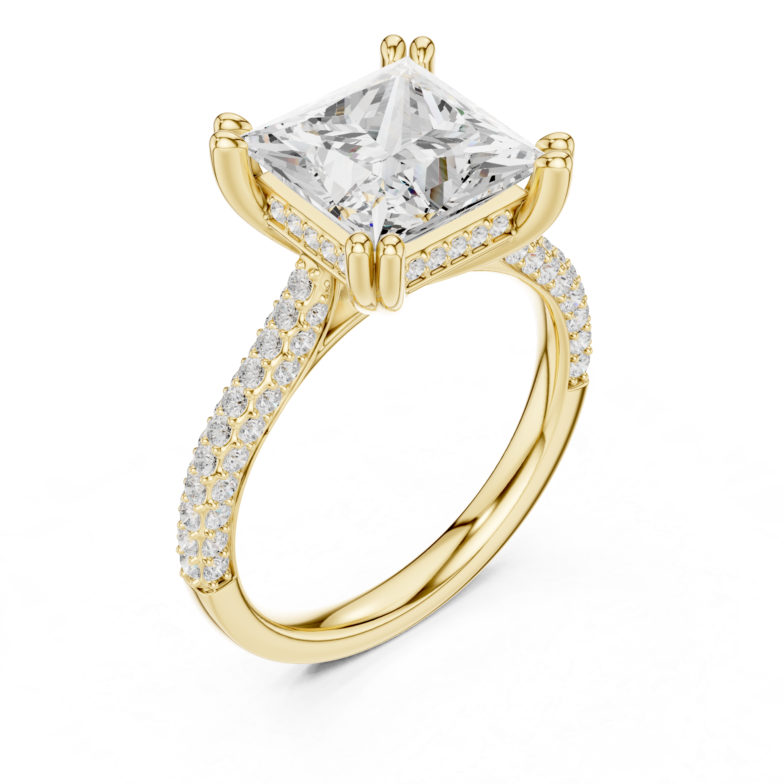 Princess Cut Double Pavé Hidden Halo Engagement Ring