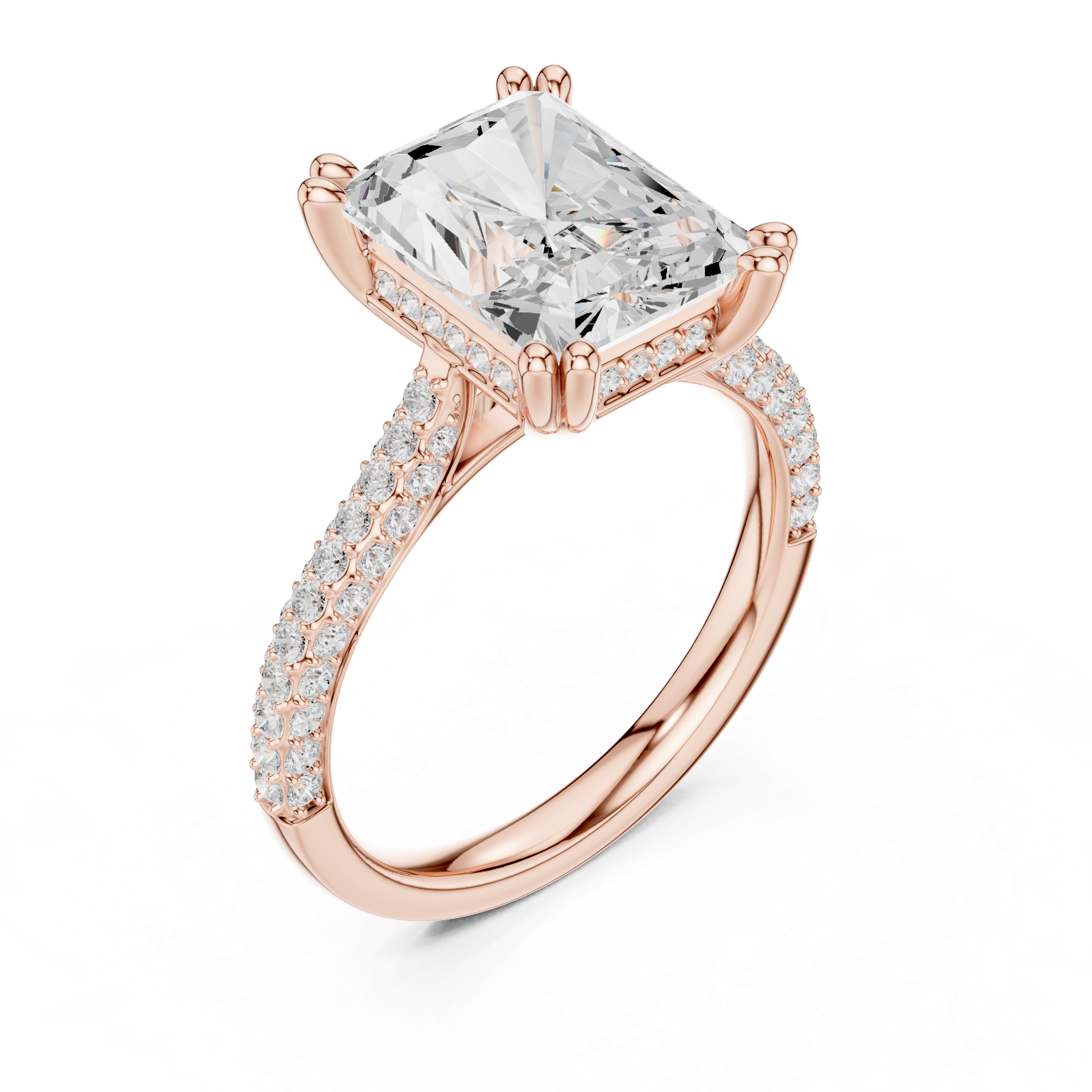 Radiant Cut Double Pavé Hidden Halo Engagement Ring