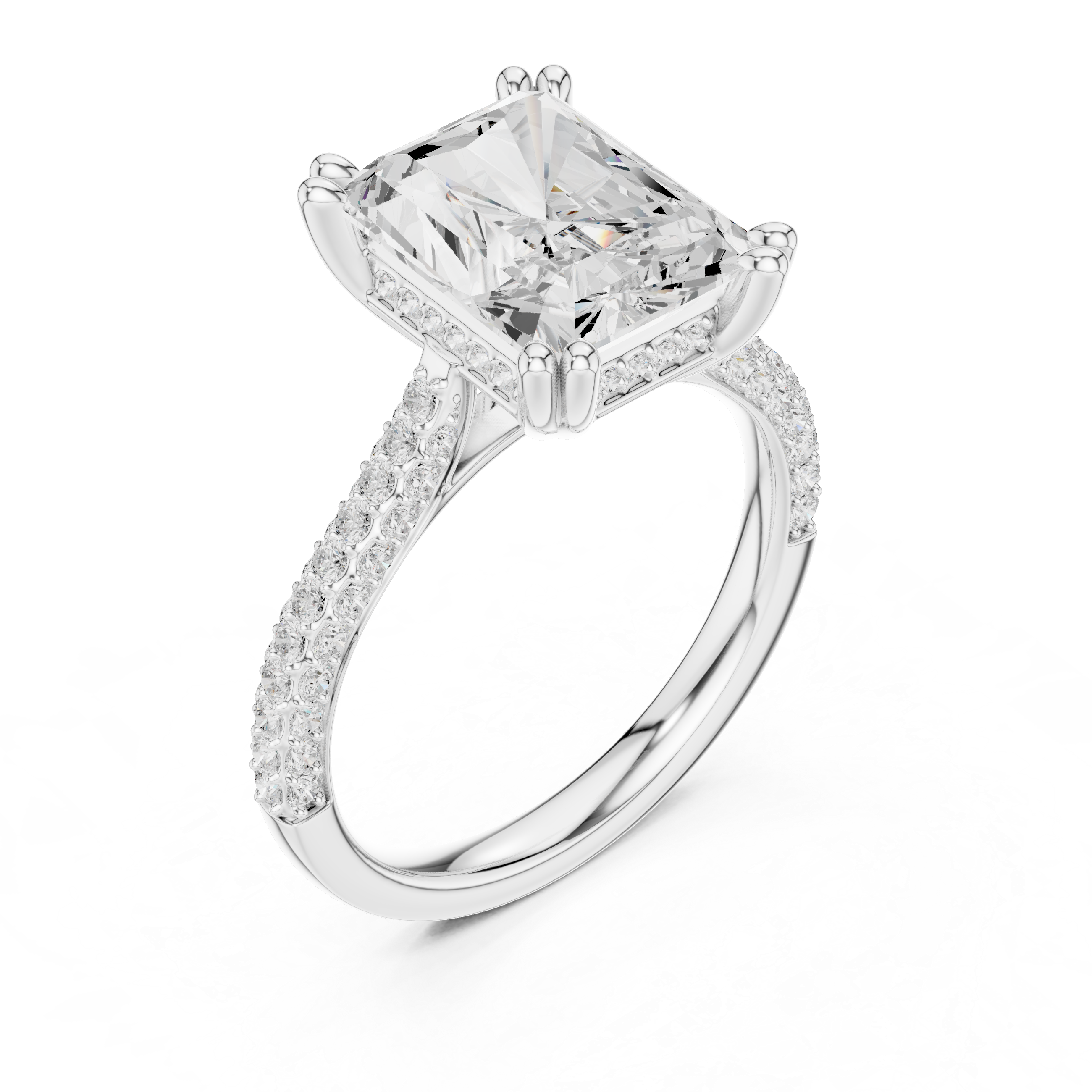 Radiant Cut Double Pavé Hidden Halo Engagement Ring