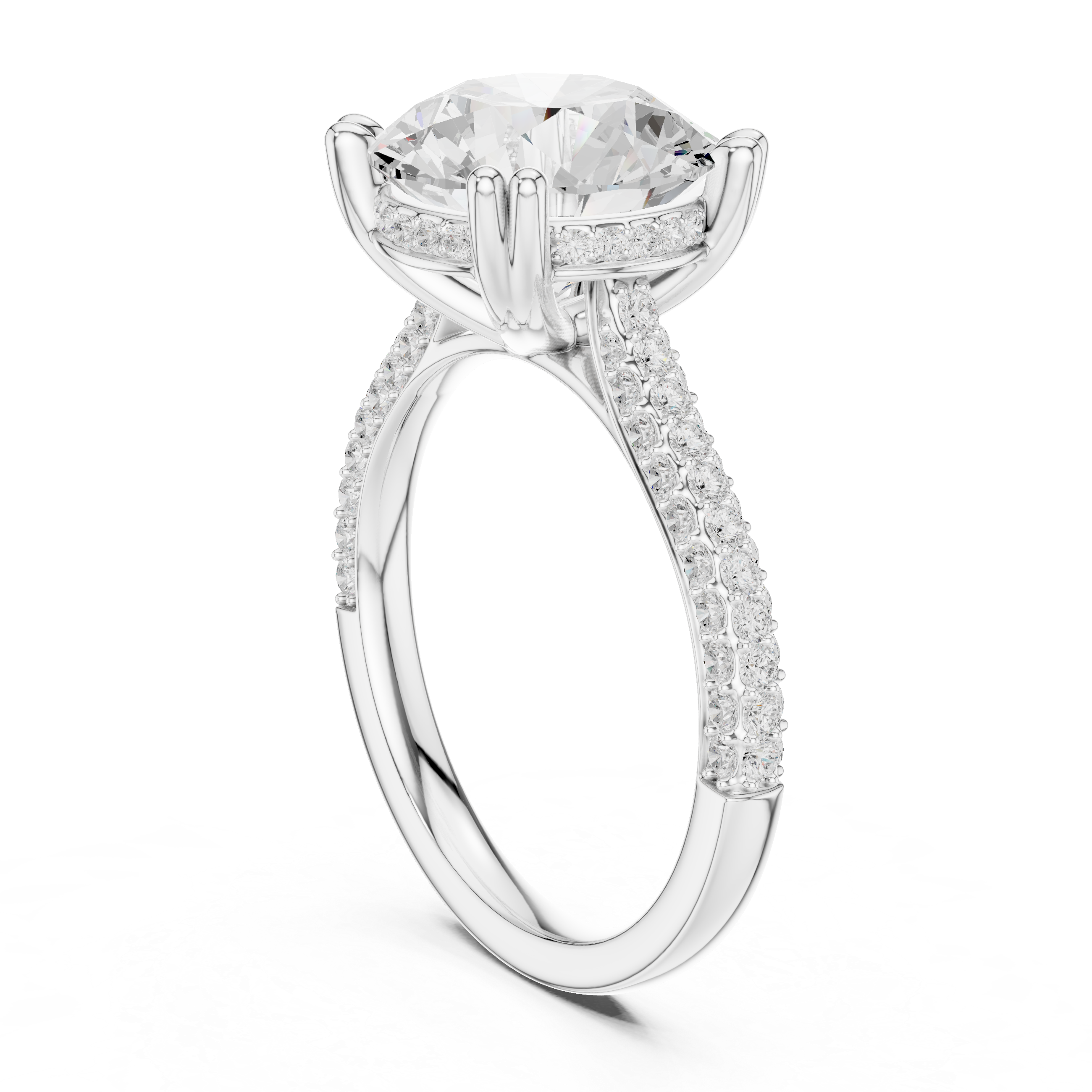 Round Cut Double Pavé Hidden Halo Engagement Ring