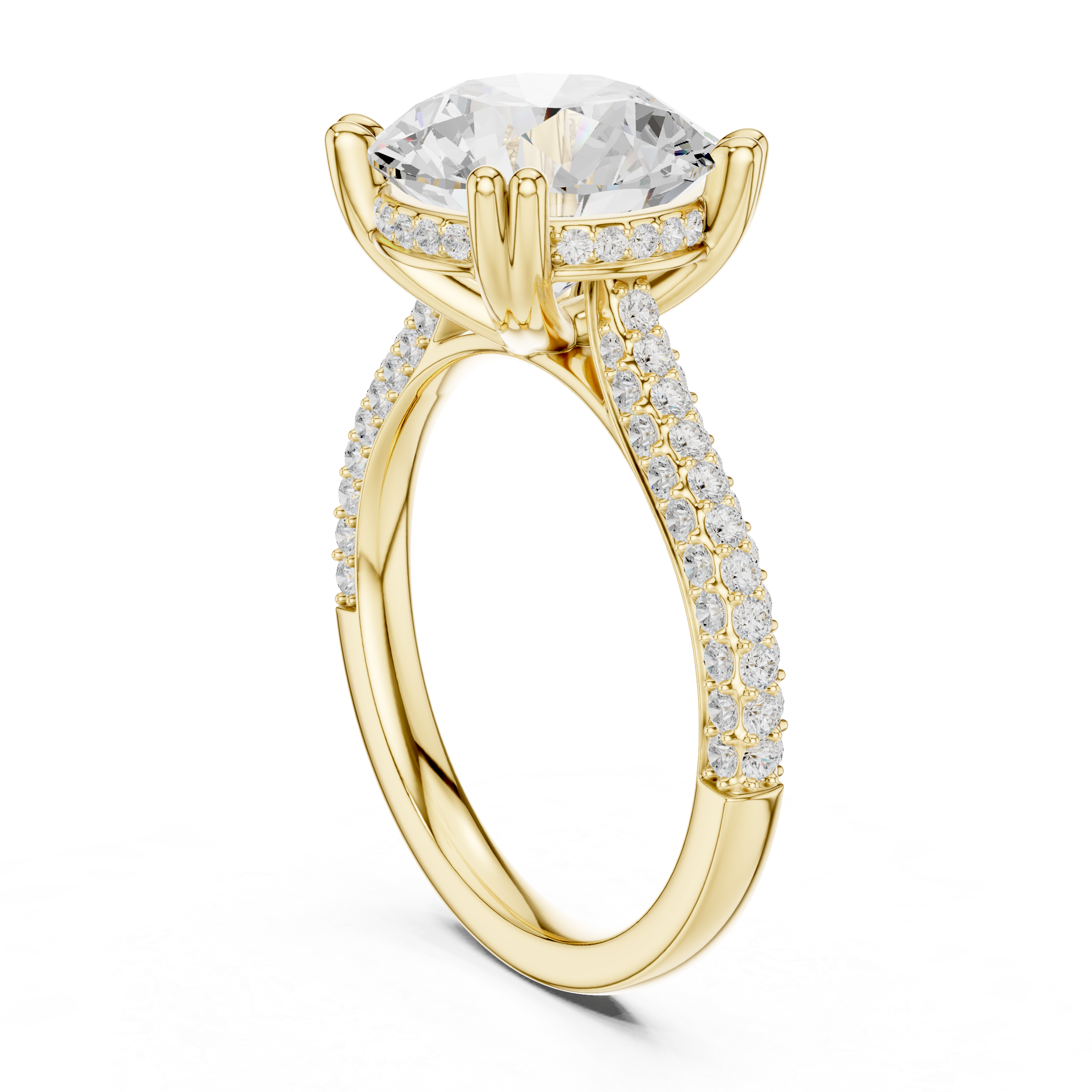 Round Cut Double Pavé Hidden Halo Engagement Ring