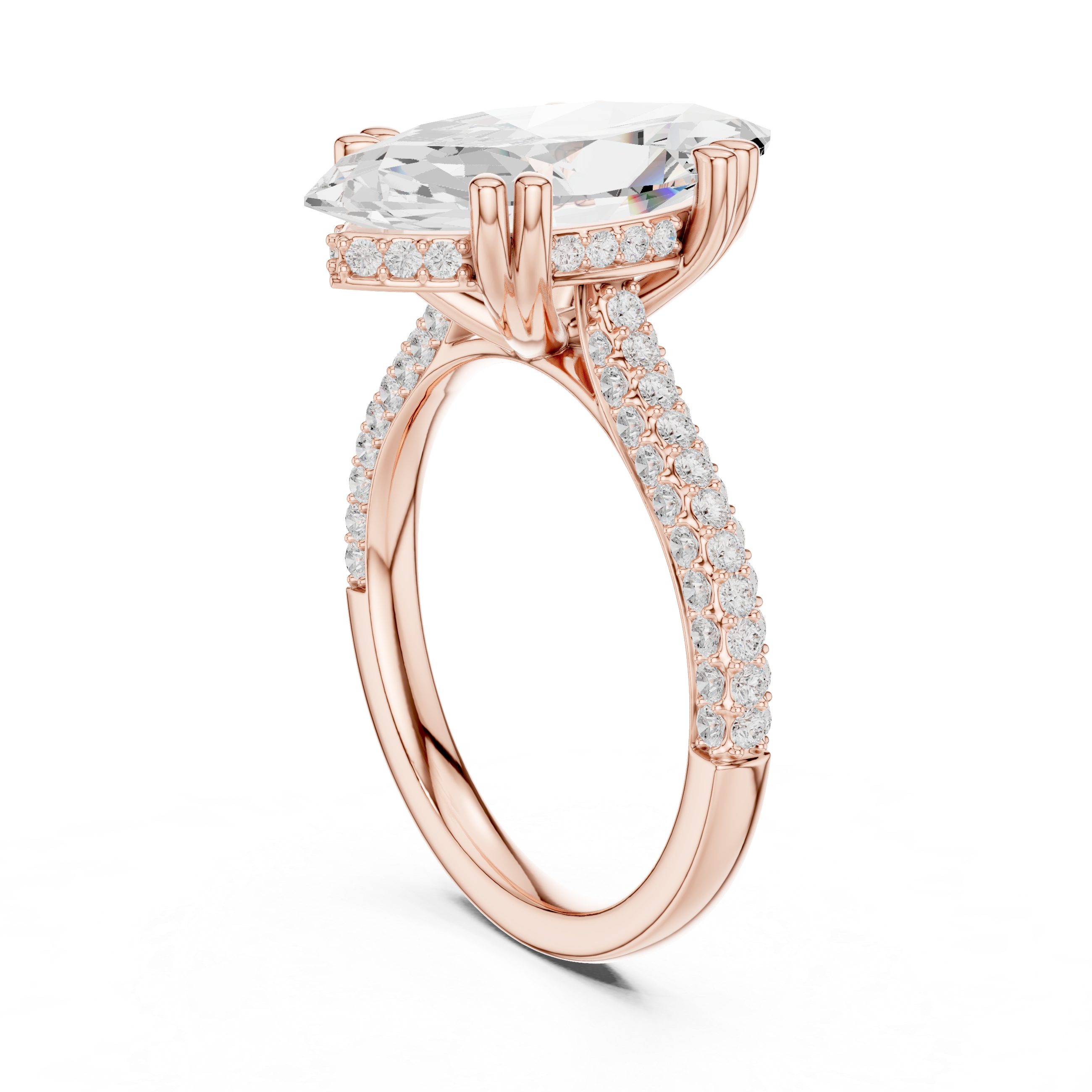 Marquise-Cut Pavé Engagement Ring with Sculptural Eight-Prong Setting