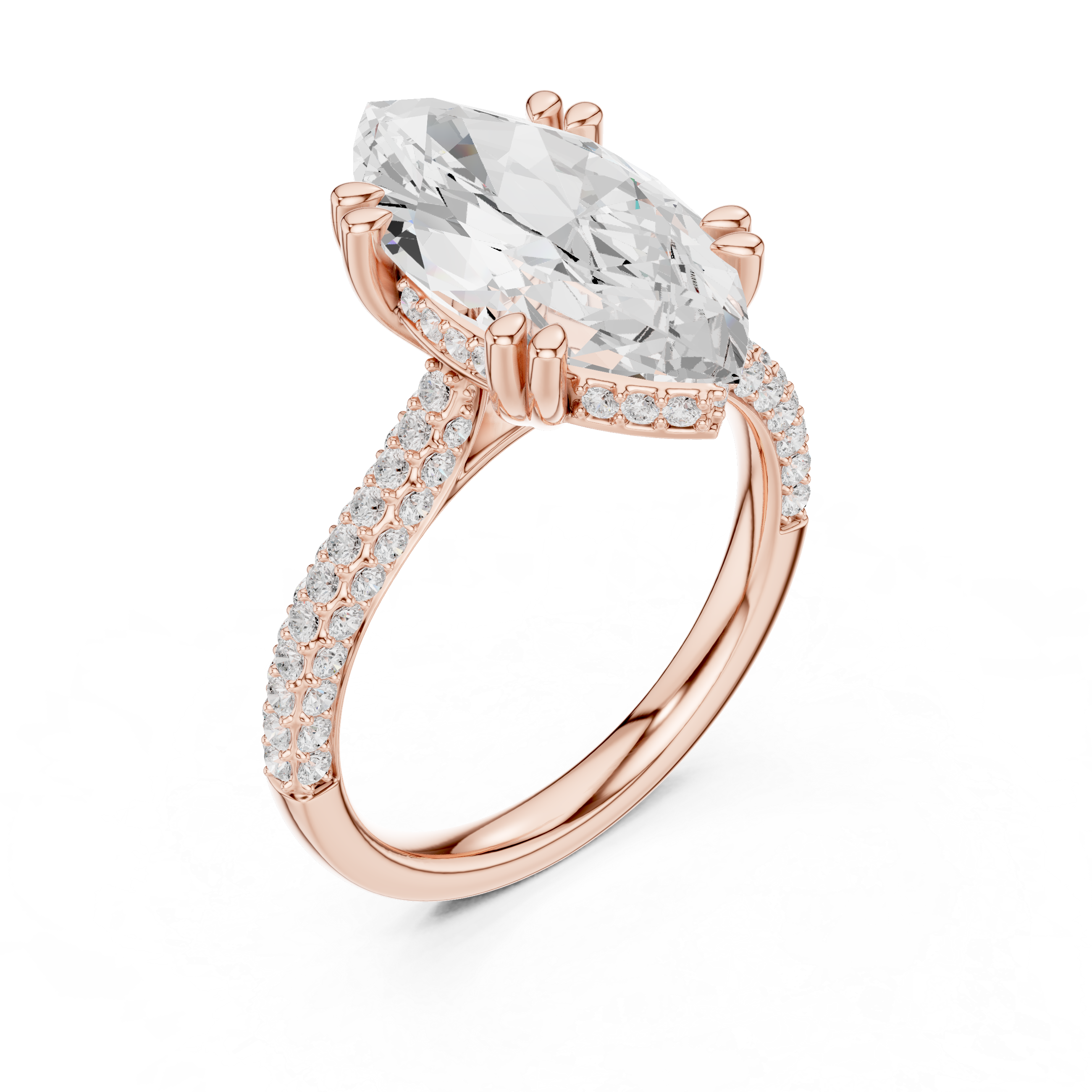 Marquise-Cut Pavé Engagement Ring with Sculptural Eight-Prong Setting