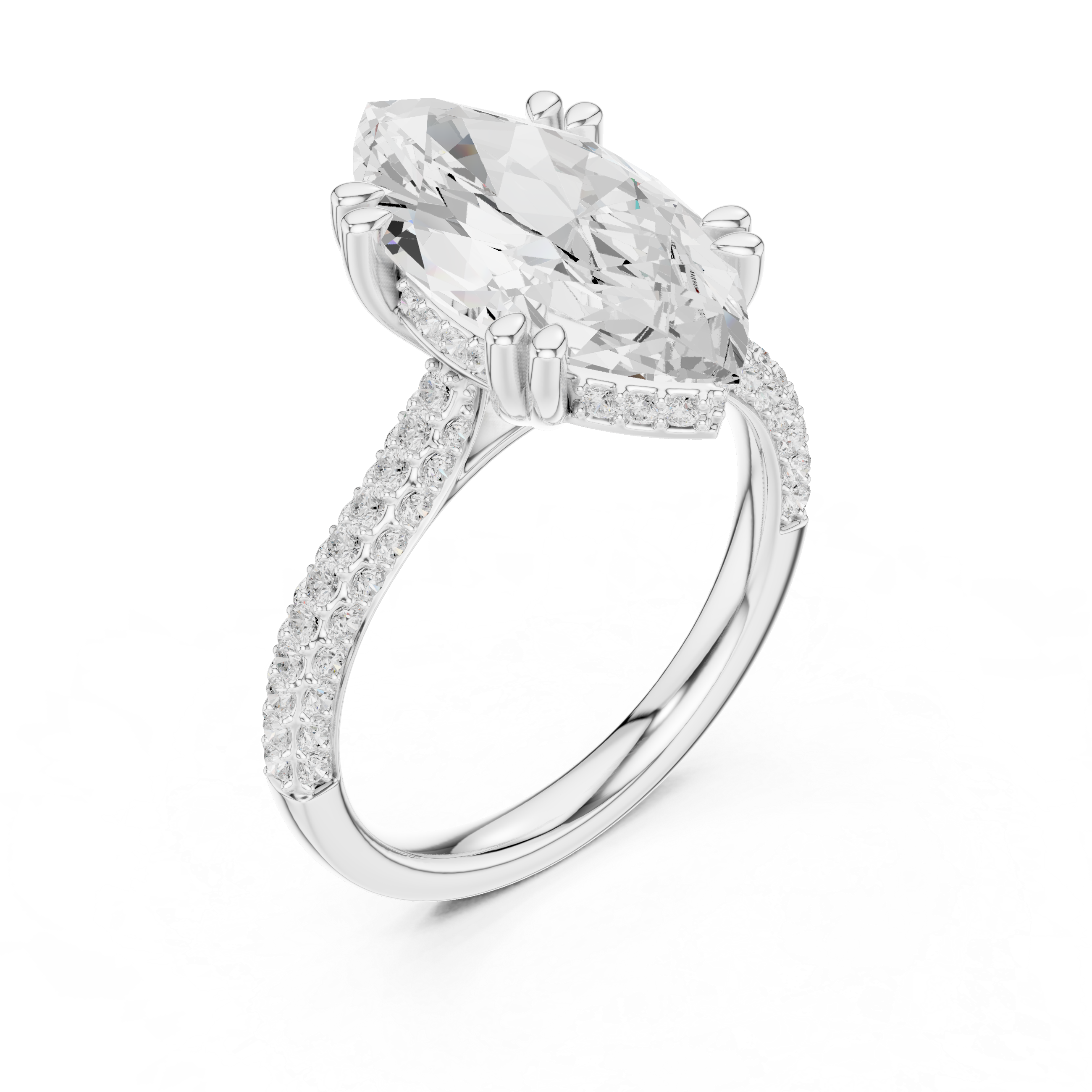 Marquise-Cut Pavé Engagement Ring with Sculptural Eight-Prong Setting