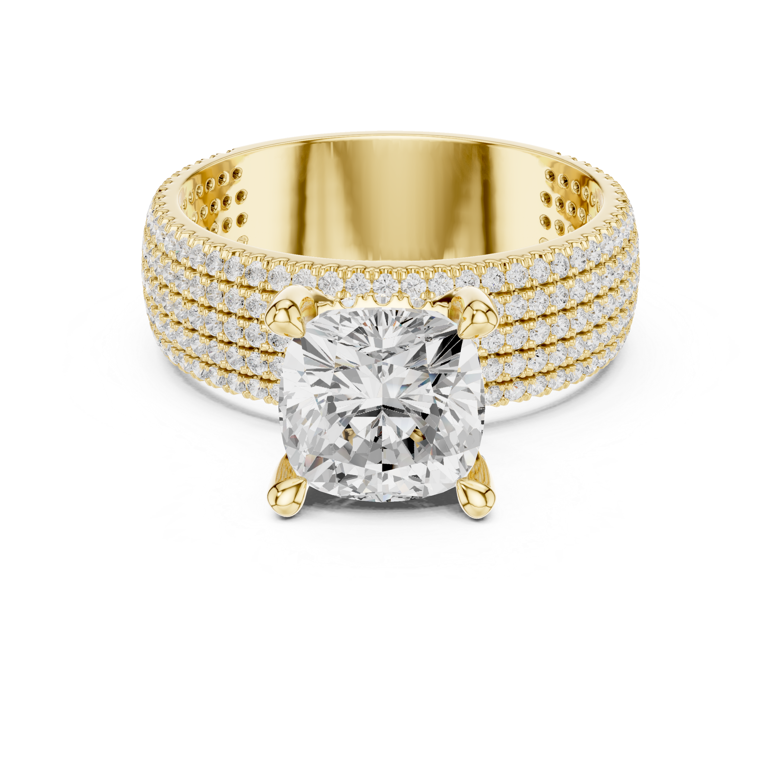 Cushion Cut Multi-Row Pavé Diamond Statement Engagement Ring