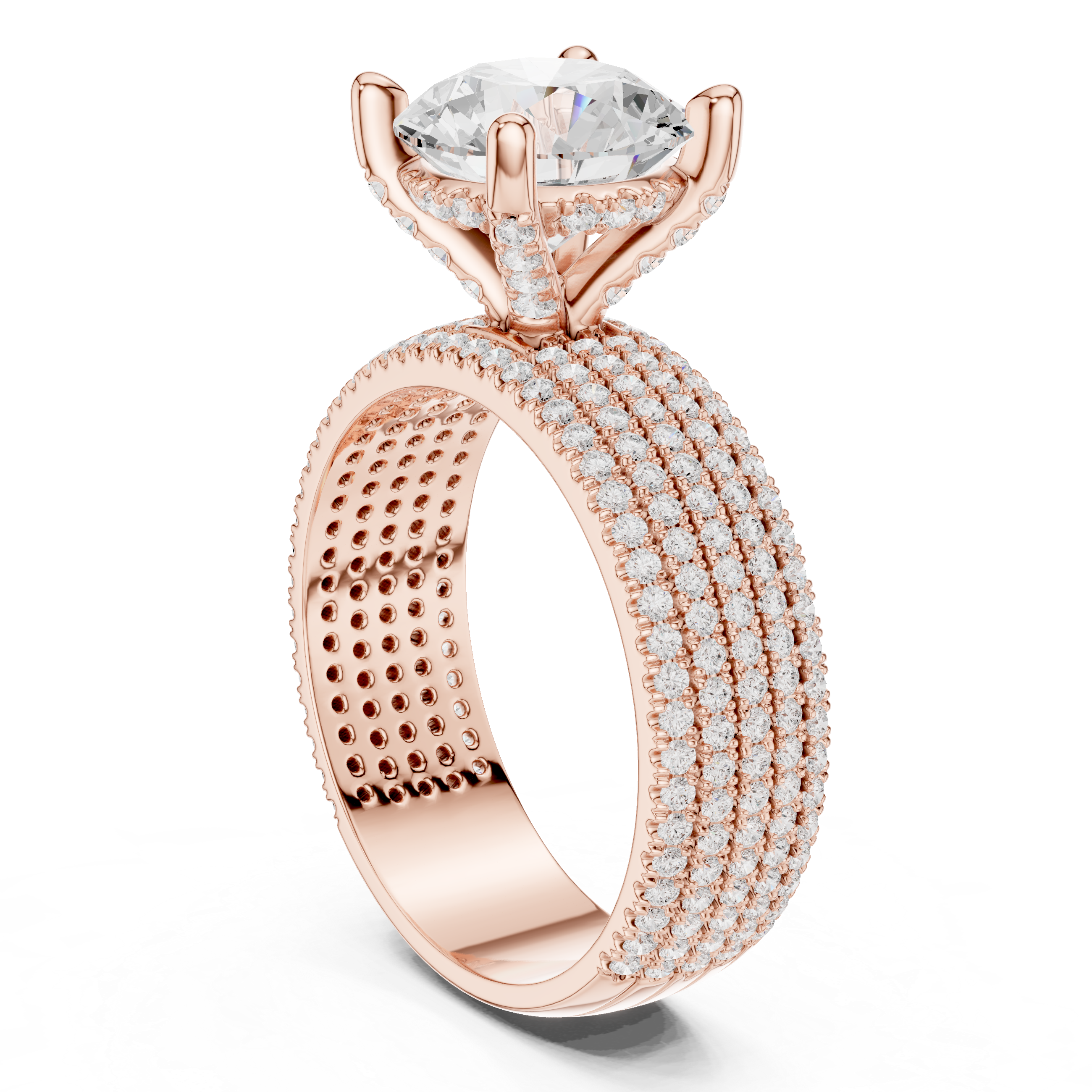 Round Cut Multi-Row Pavé Diamond Statement Engagement Ring