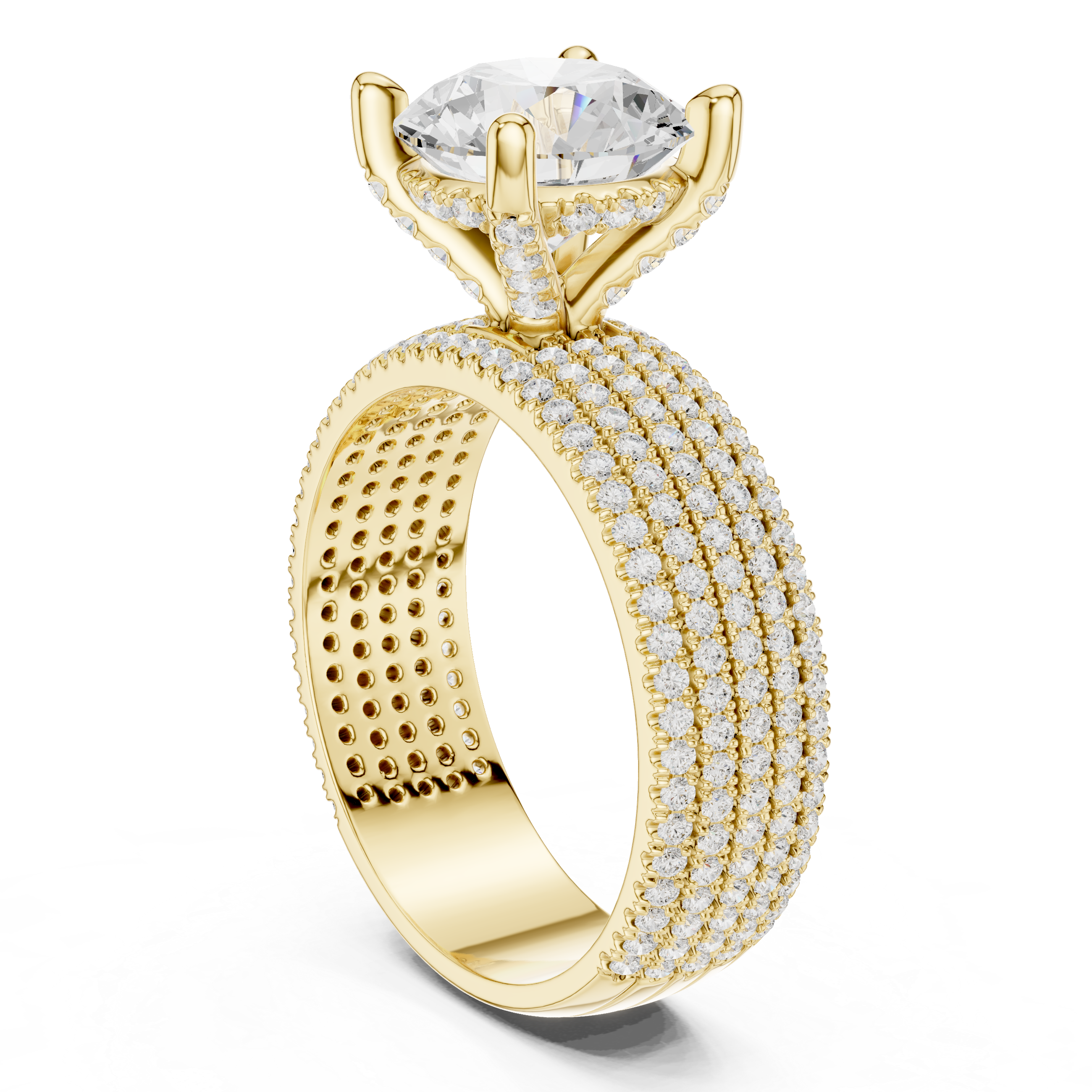 Round Cut Multi-Row Pavé Diamond Statement Engagement Ring