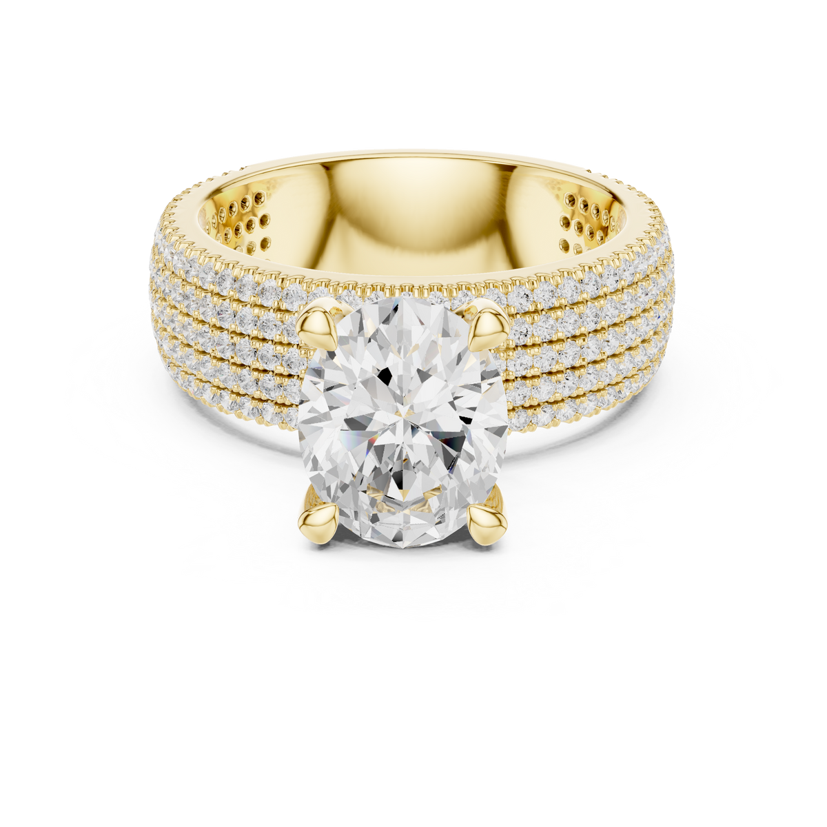 Oval-Cut Statement Ring with Five-Row Pavé Band