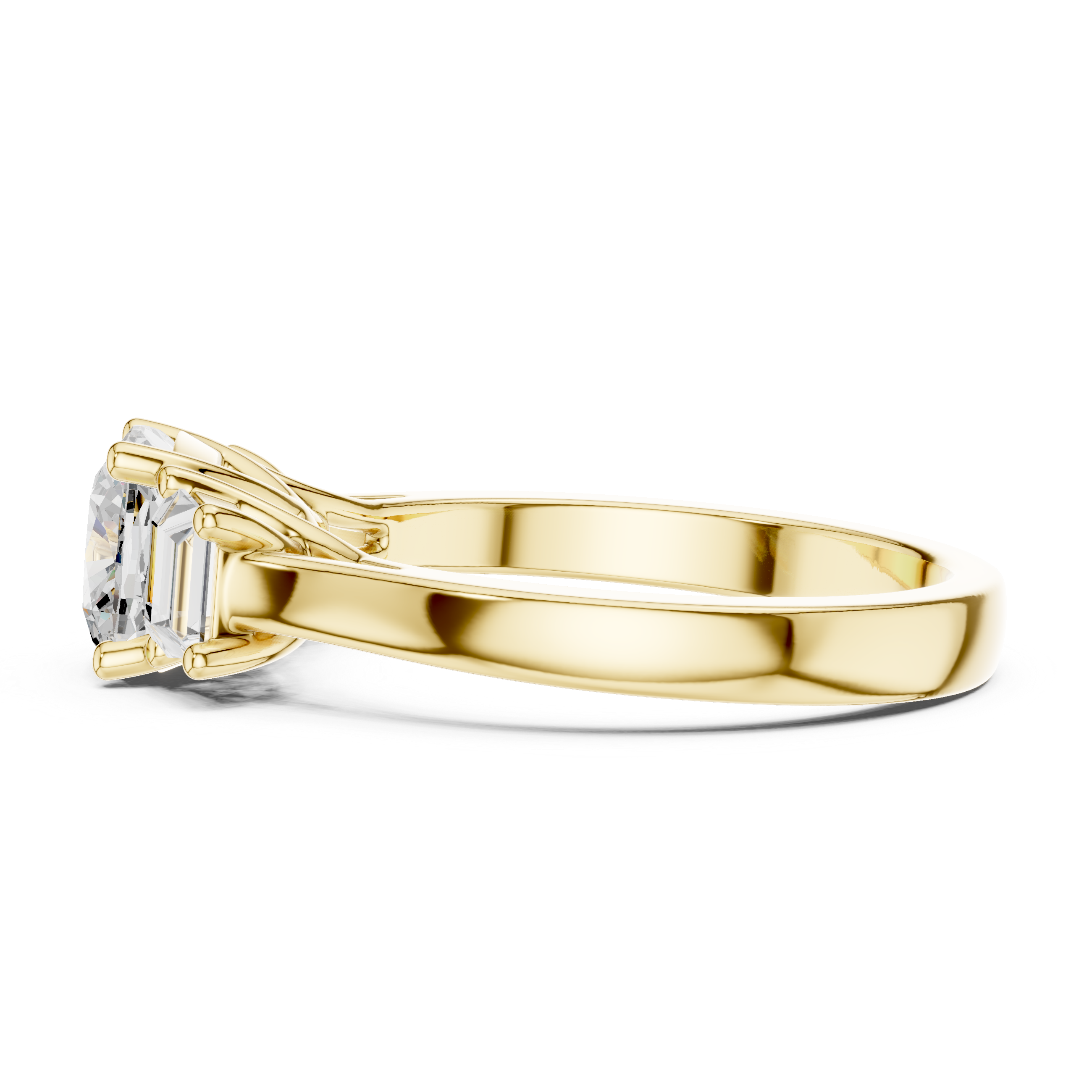 Cushion-Cut Three-Stone Engagement Ring with Custom Baguette Side Stones